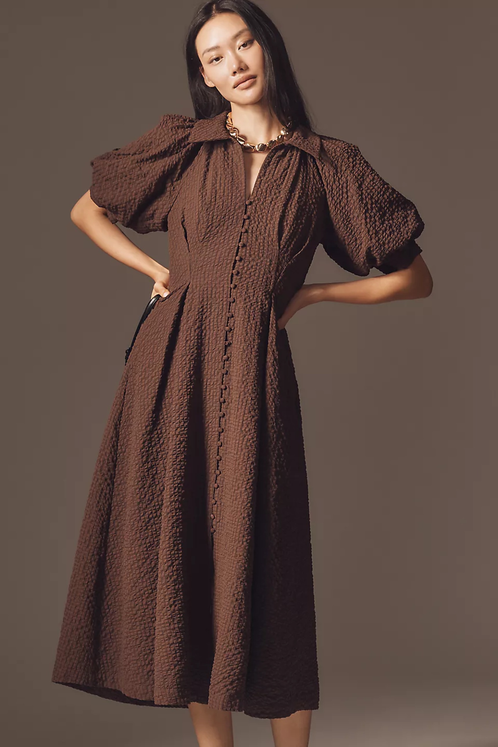 english factory brown pleated chloe maxi dress Brown Bodycon Dress Halter Neck main image 0