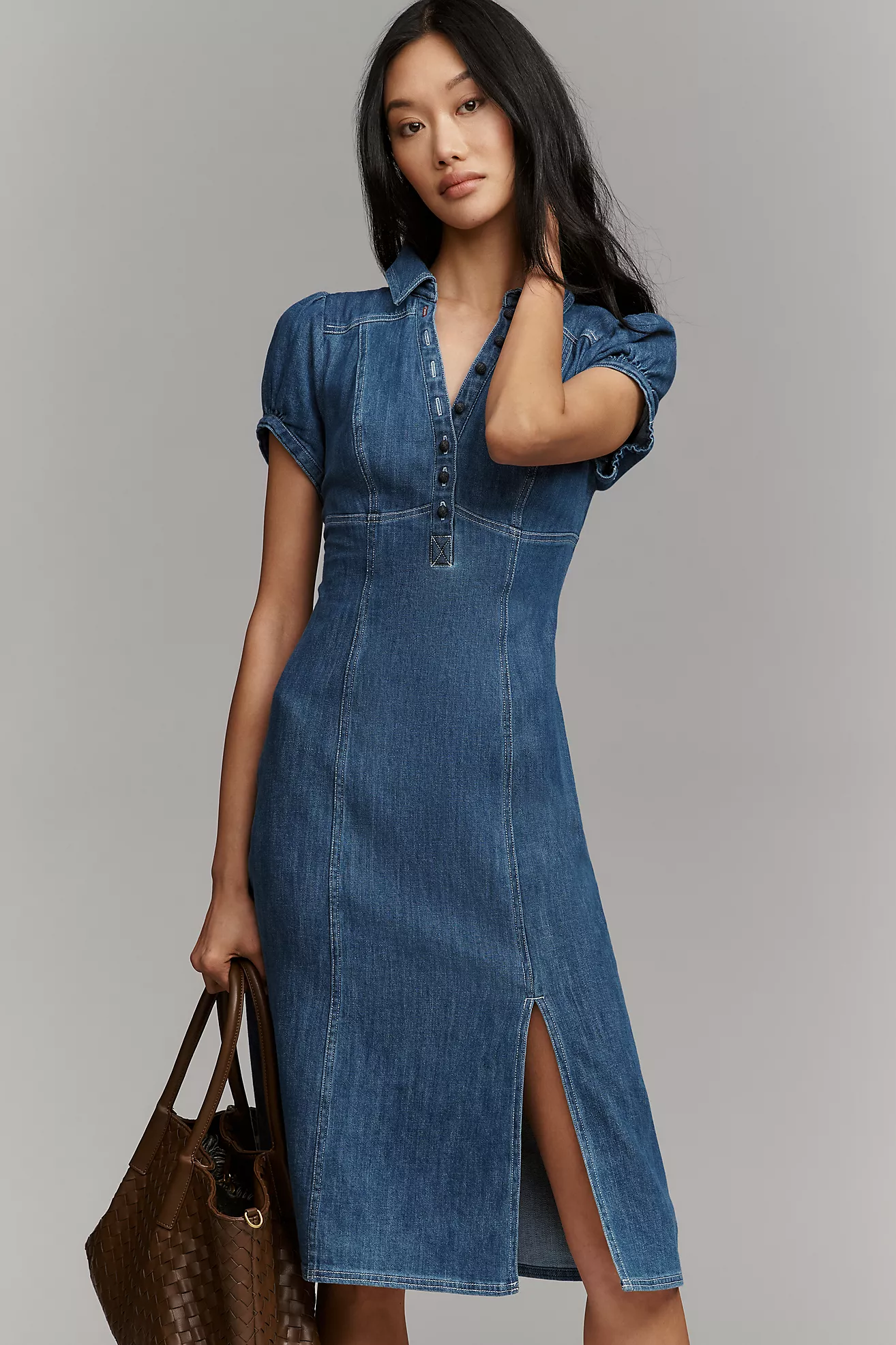 Pilcro | Zip-Front Denim Halter Midi Dress Pilcro | Zip-Front Denim Halter Midi Dress