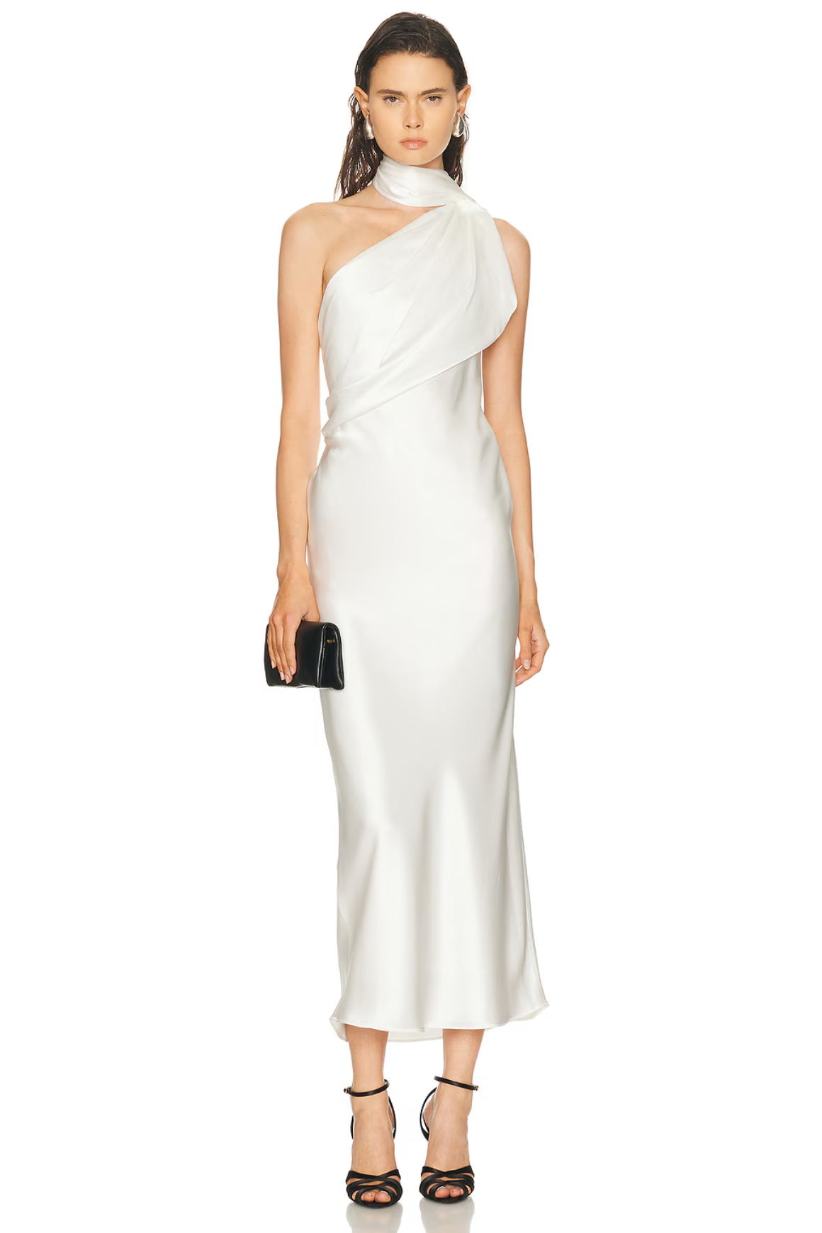 helsa the scarf dress in printed silk chiffon The Scarf Dress in polka dot silk chiffon weightless on the body, anchored by a halter scarf that moves with air