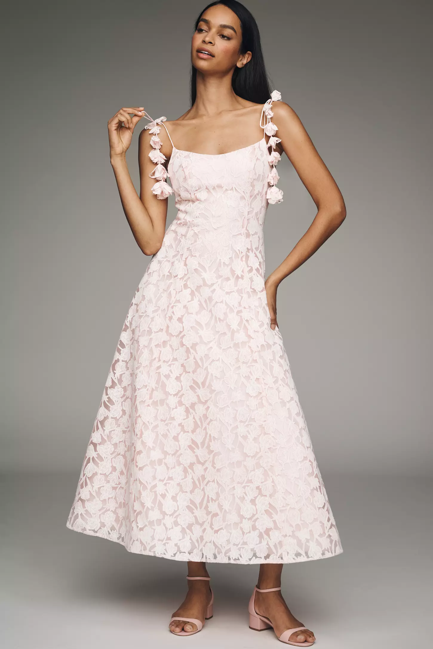 BHLDN | Appliqu Square-Neck Fit & Flare Midi Dress