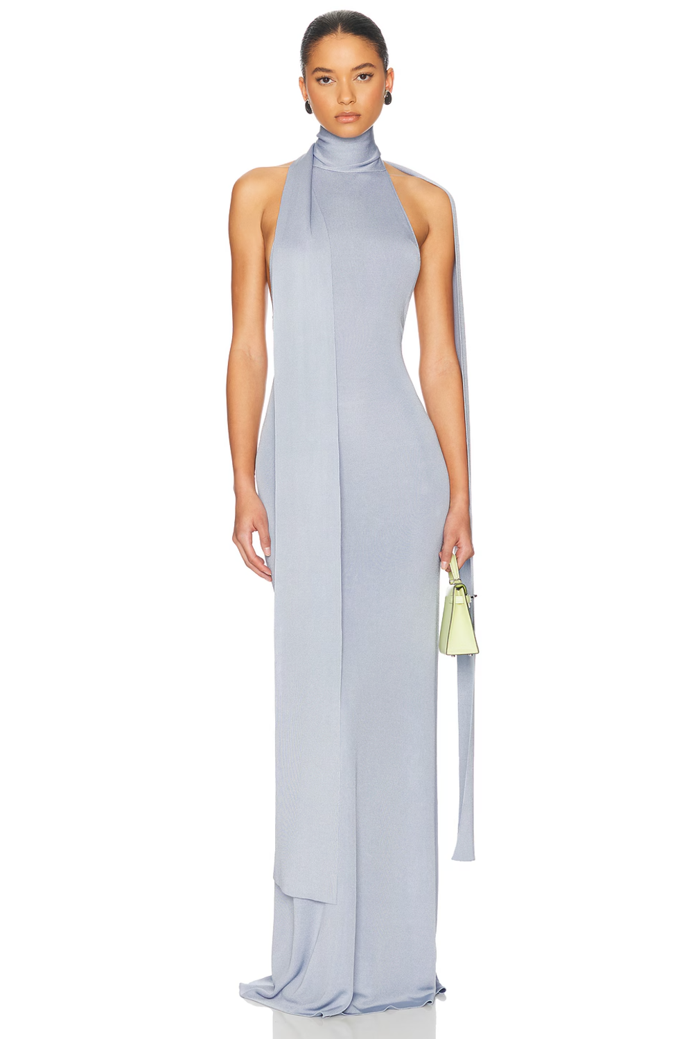 helsa the scarf dress in printed silk chiffon The Scarf Dress in polka dot silk chiffon weightless on the body, anchored by a halter scarf that moves with air