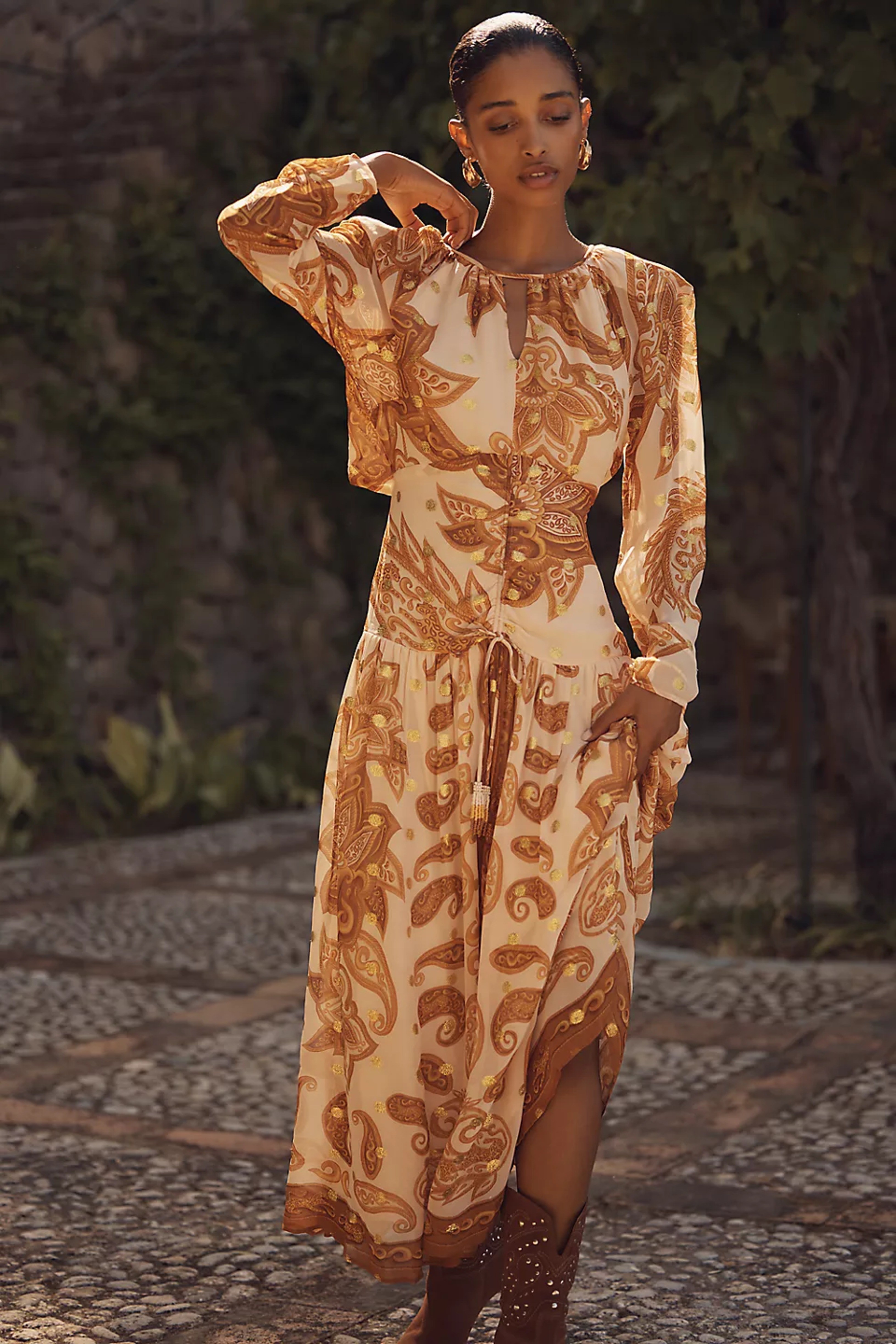 FARM Rio | Farm Rio x Anthropologie Long-Sleeve Keyhole Maxi Dress