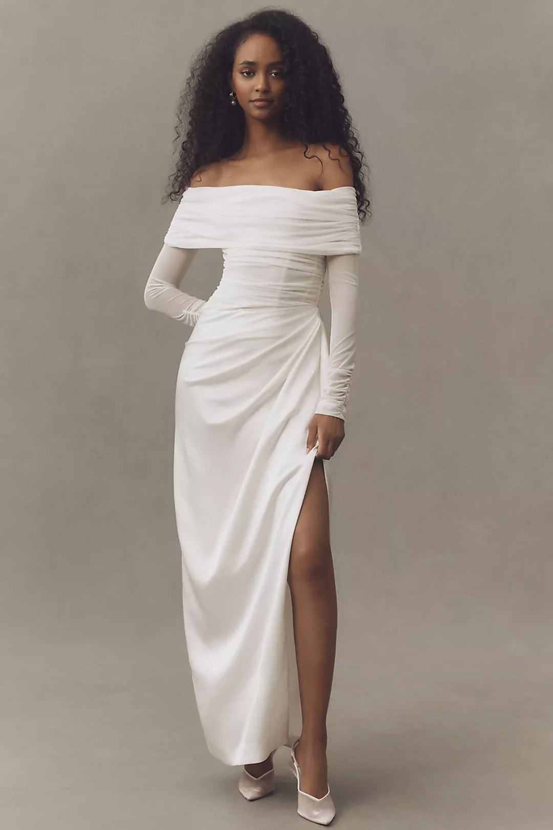 BHLDN | Off Shoulder Mesh Satin Wrap Maxi Dress