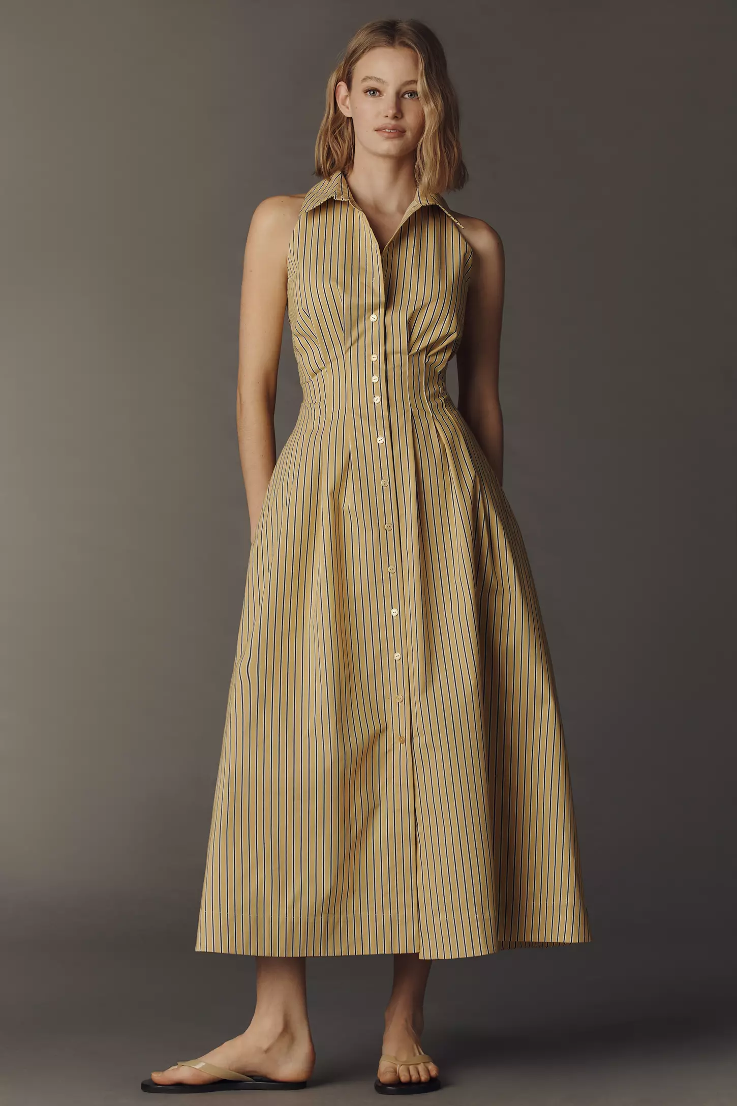 Exquise | The Tobie Button-Front Pleated Shirt Dress