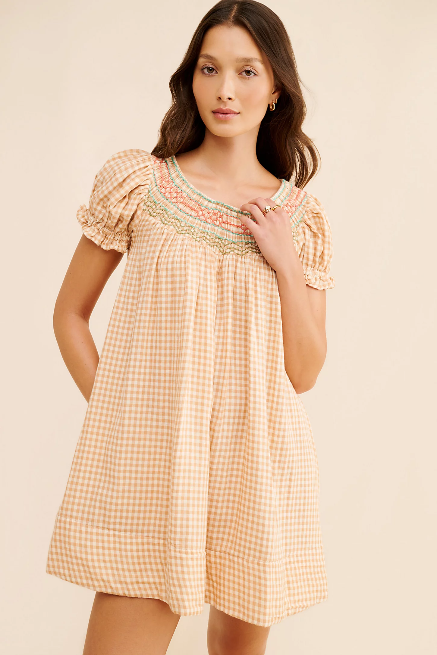 mocha cotton gingham finn dress Tuckernuck