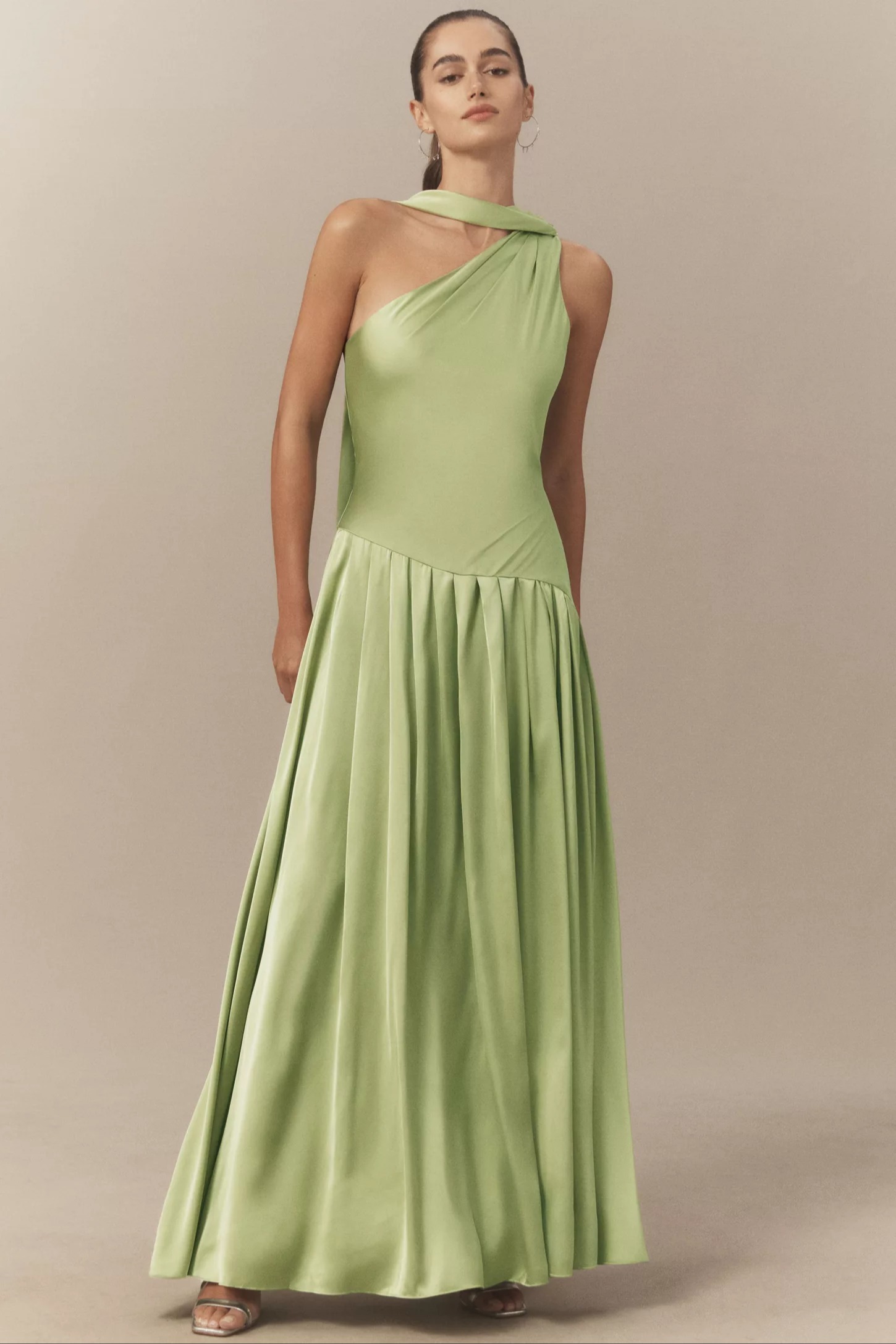 olympia drop waist maxi dress Olympia Asymmetrical Pleated Maxi Dress