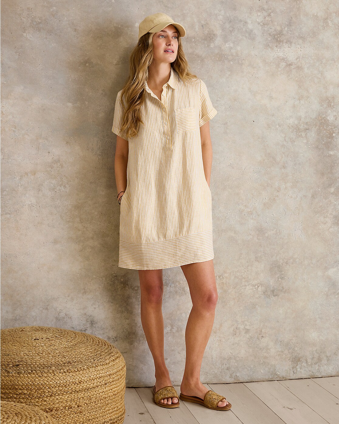 knee length dresses for ladies The Linen Short-Sleeve Scoop Midi Dress