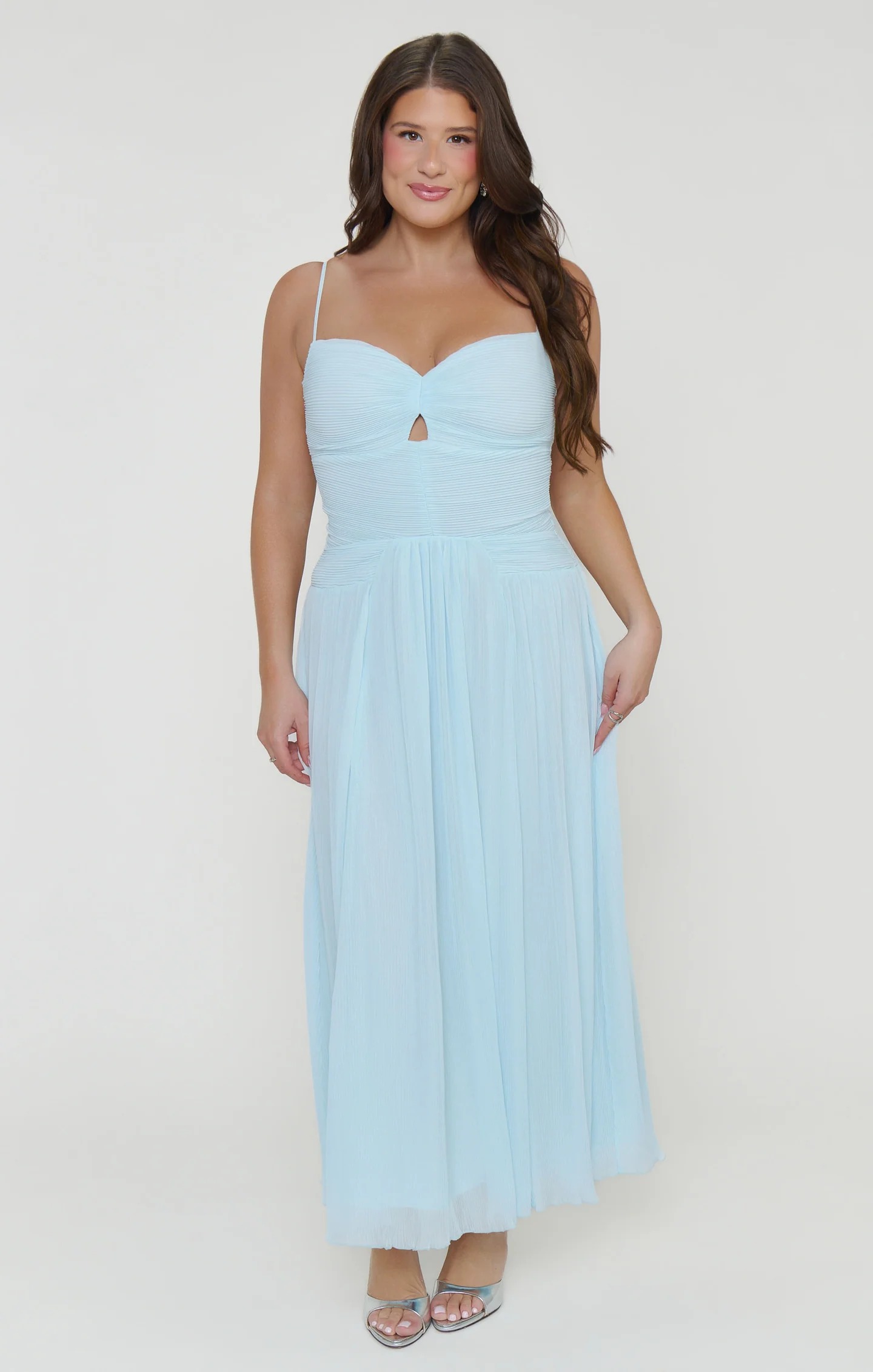 knee length dresses for ladies Claire Midi Dress ~ Steel Blue Luxe Satin – Show Me Your Mumu main image 0