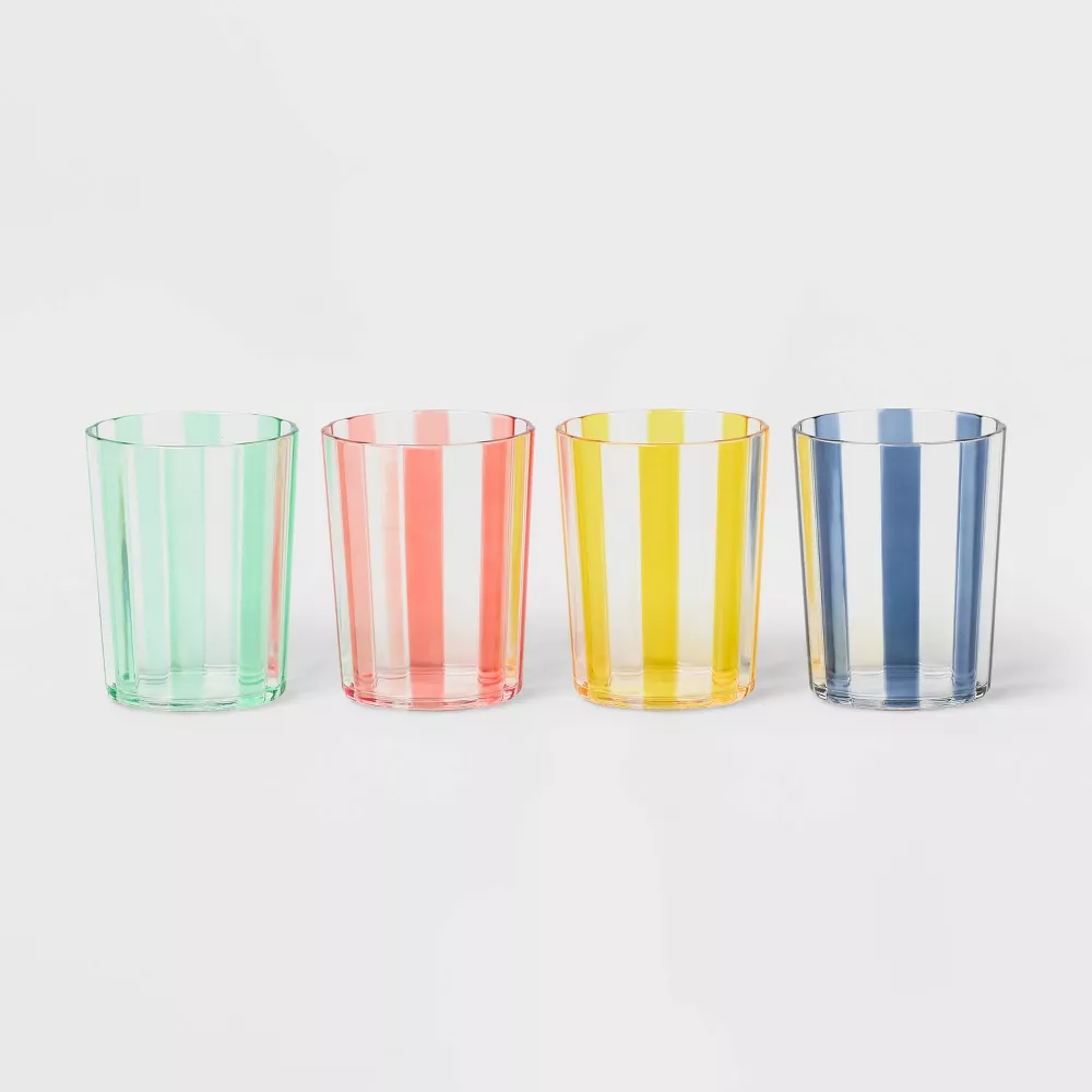 4pk 14 fl oz Striped Low Tumblers
