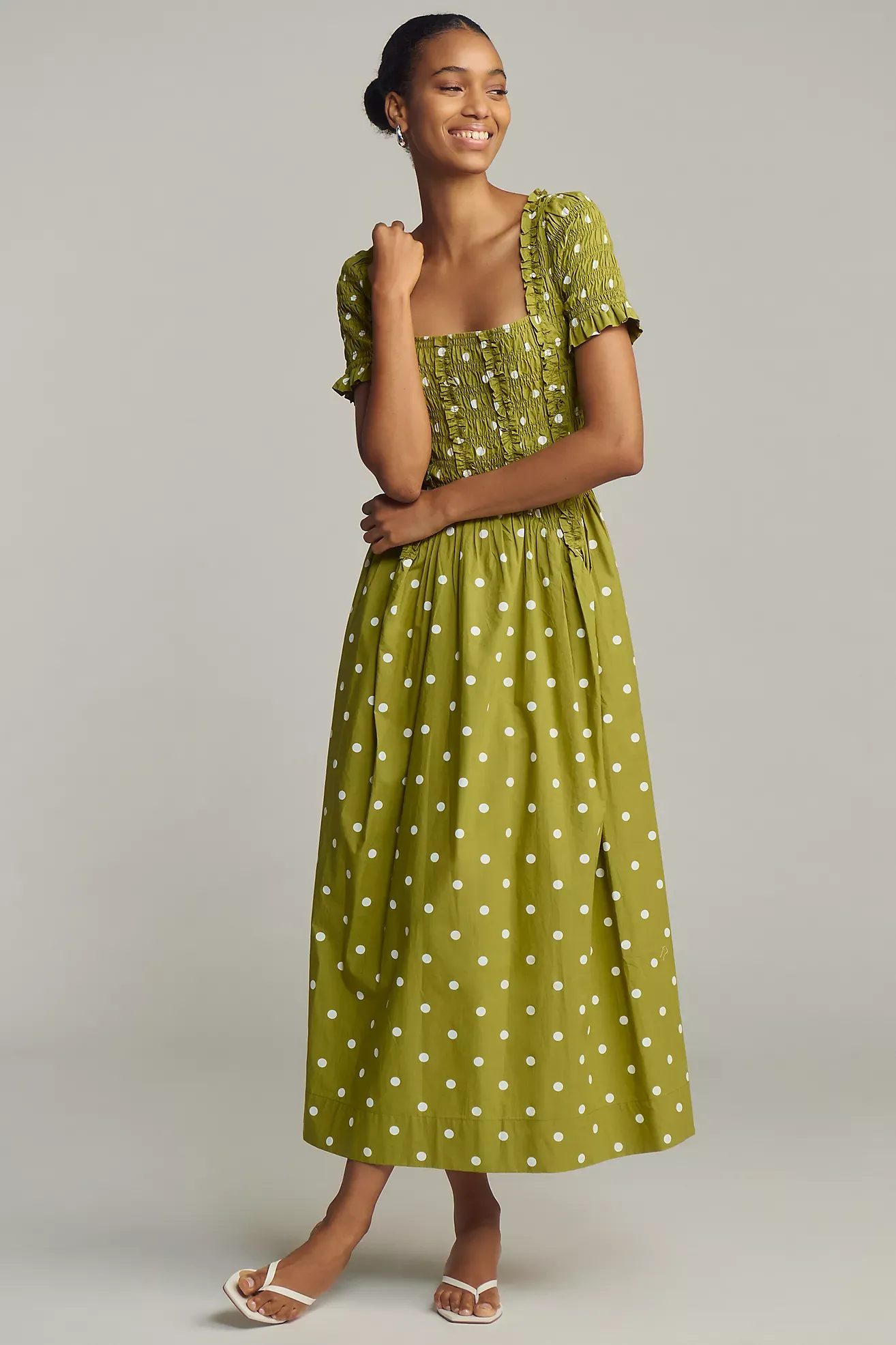 short maxi dresses for women PRETTYGARDEN Womens Summer Puff Sleeve Dress Square Neck Sm pair:heart-to-heart-pearl-earrings-gold Travachic Women's Blue Spaghetti and a smocked high Color:Lt Jade