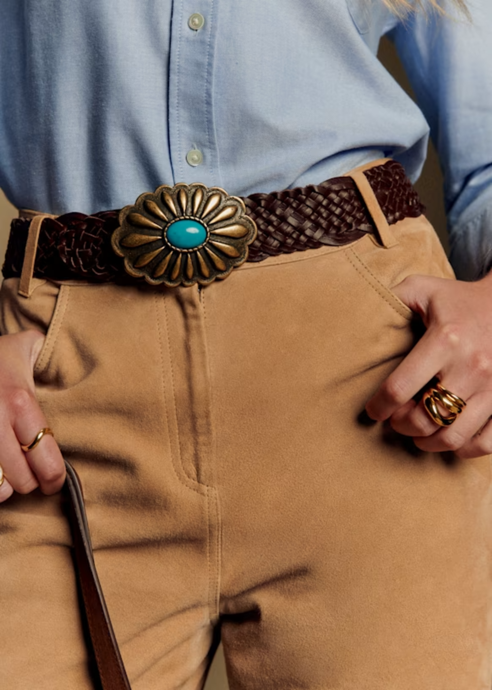 Sezane Carla Belt Brown Leather Gold Turquoise Tone Buckle Sézane | Carla Belt main image 2