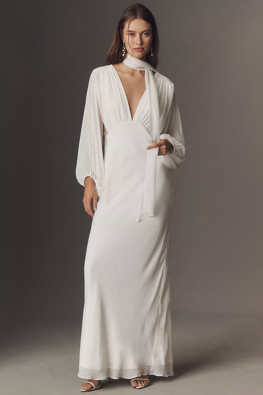 l ide galerie v neck pleated column midi dress L'IDEE De Luxe Long-Sleeve Deep-V Side-Slit Midi Dress