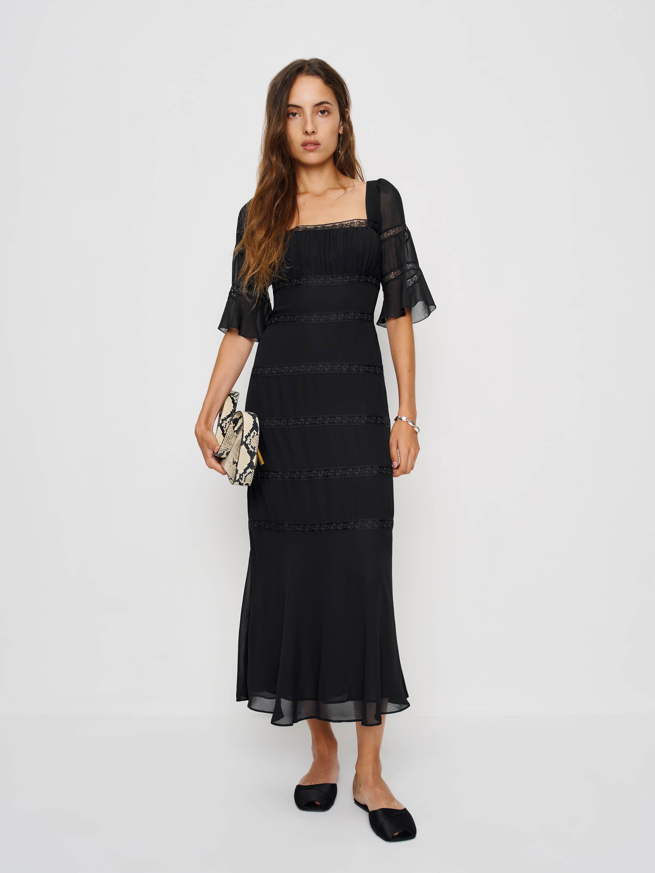 reformation zebrina short-sleeve midi dress Reformation Zebrina Short-Sleeve Midi Dress