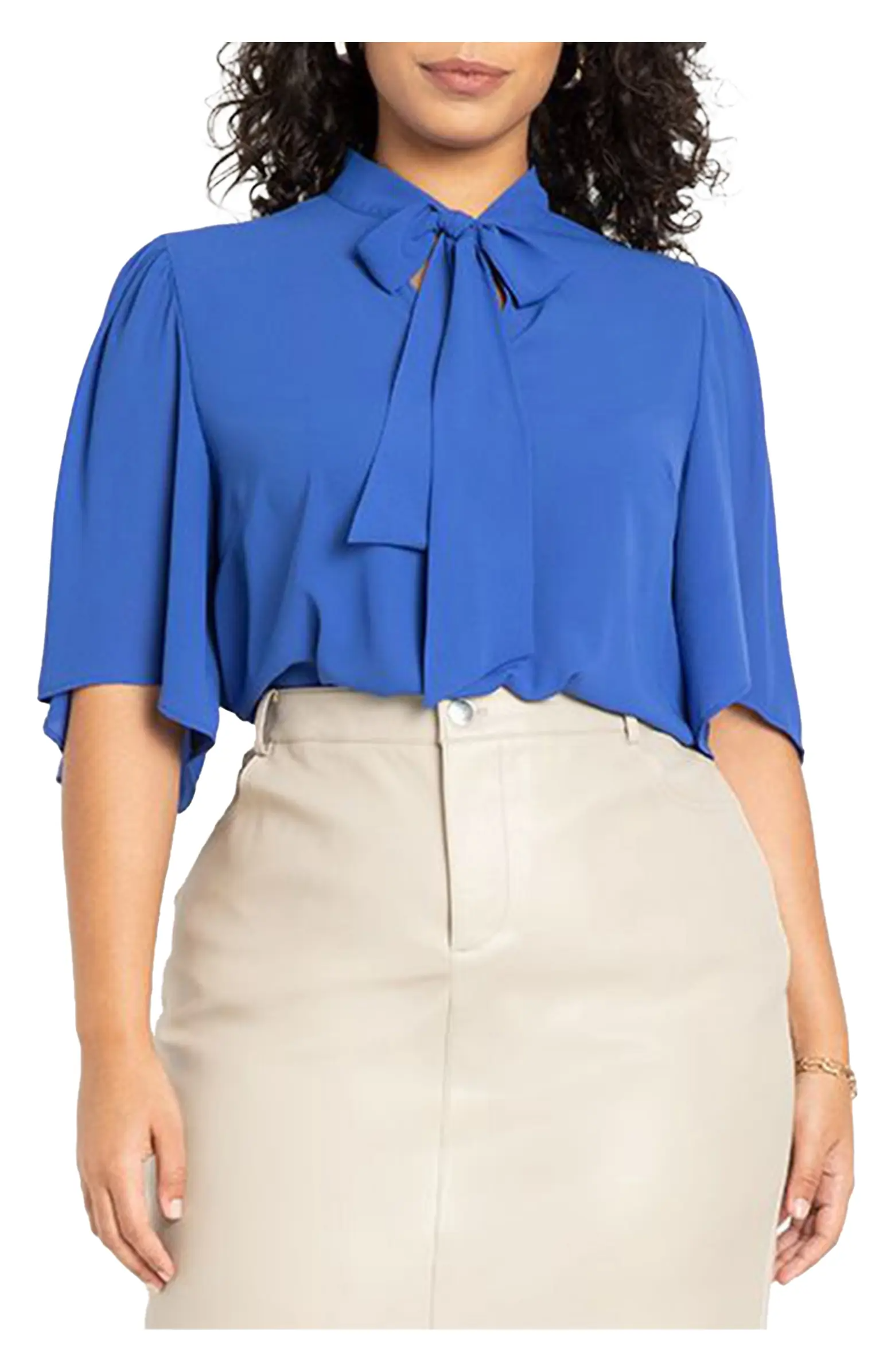 Bow Blouse With Flutter Sleeve