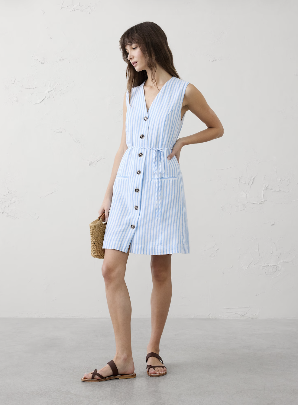 Button Down Midi Stripe Linen Dress | Poor Little It Girl