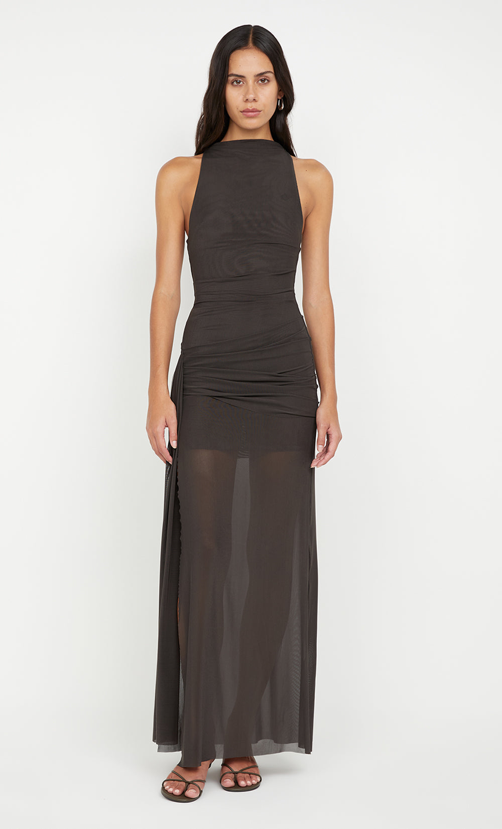 brown silk halter neck dress Sylvie Linen Midi Halter Dress