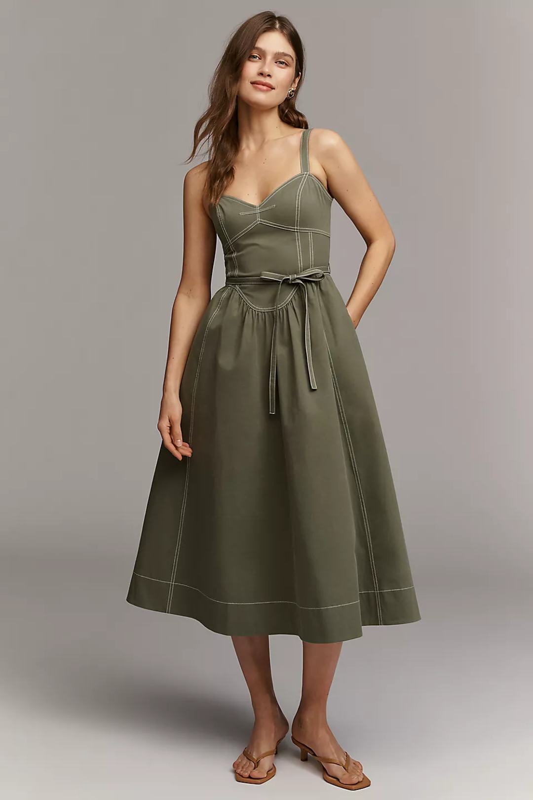 Maeve | V-Neck Waisted Halter Midi Dress