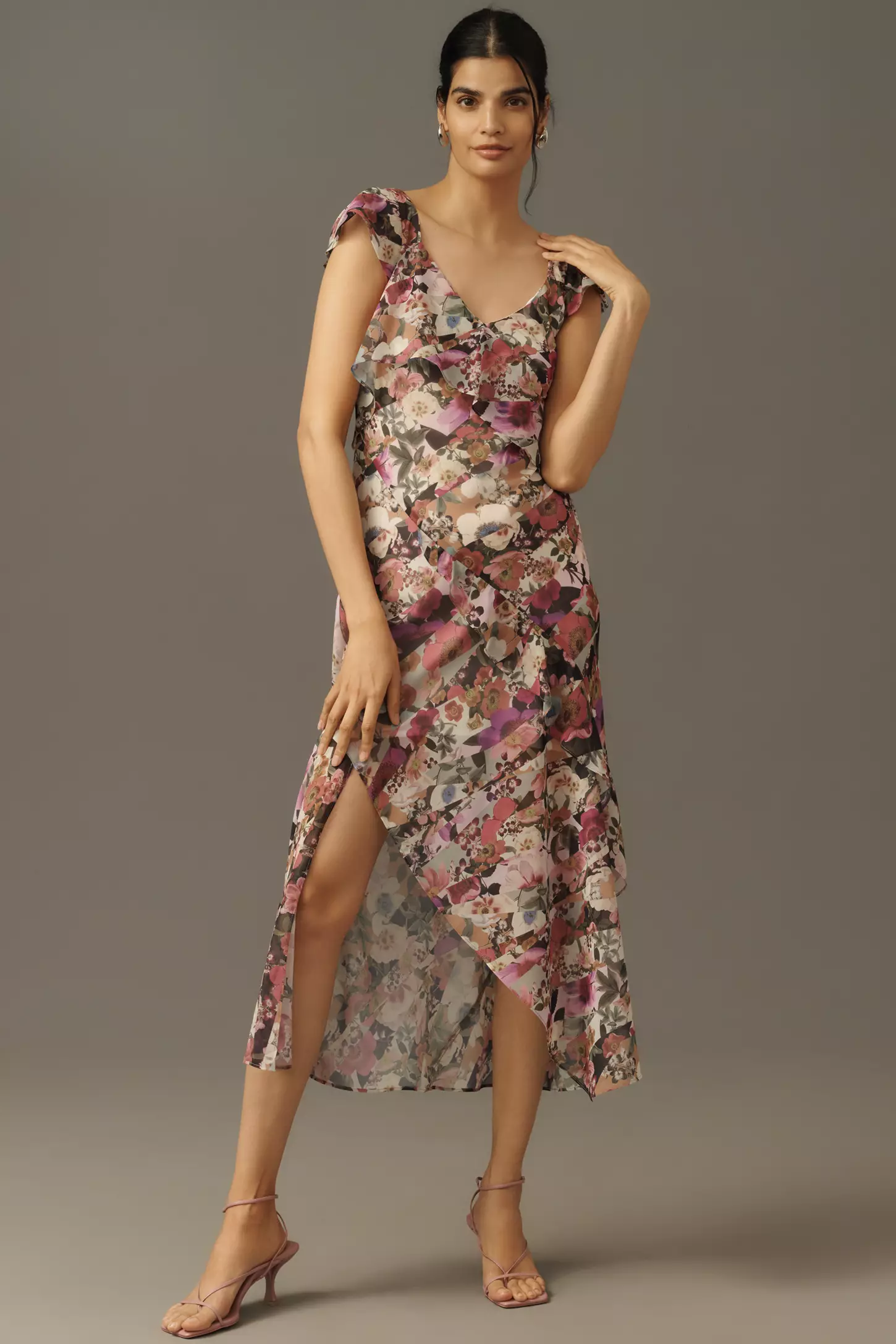 maeve sleeveless asymmetric plaid mix midi dress Longline Vest Mixed Media Dress main image 1