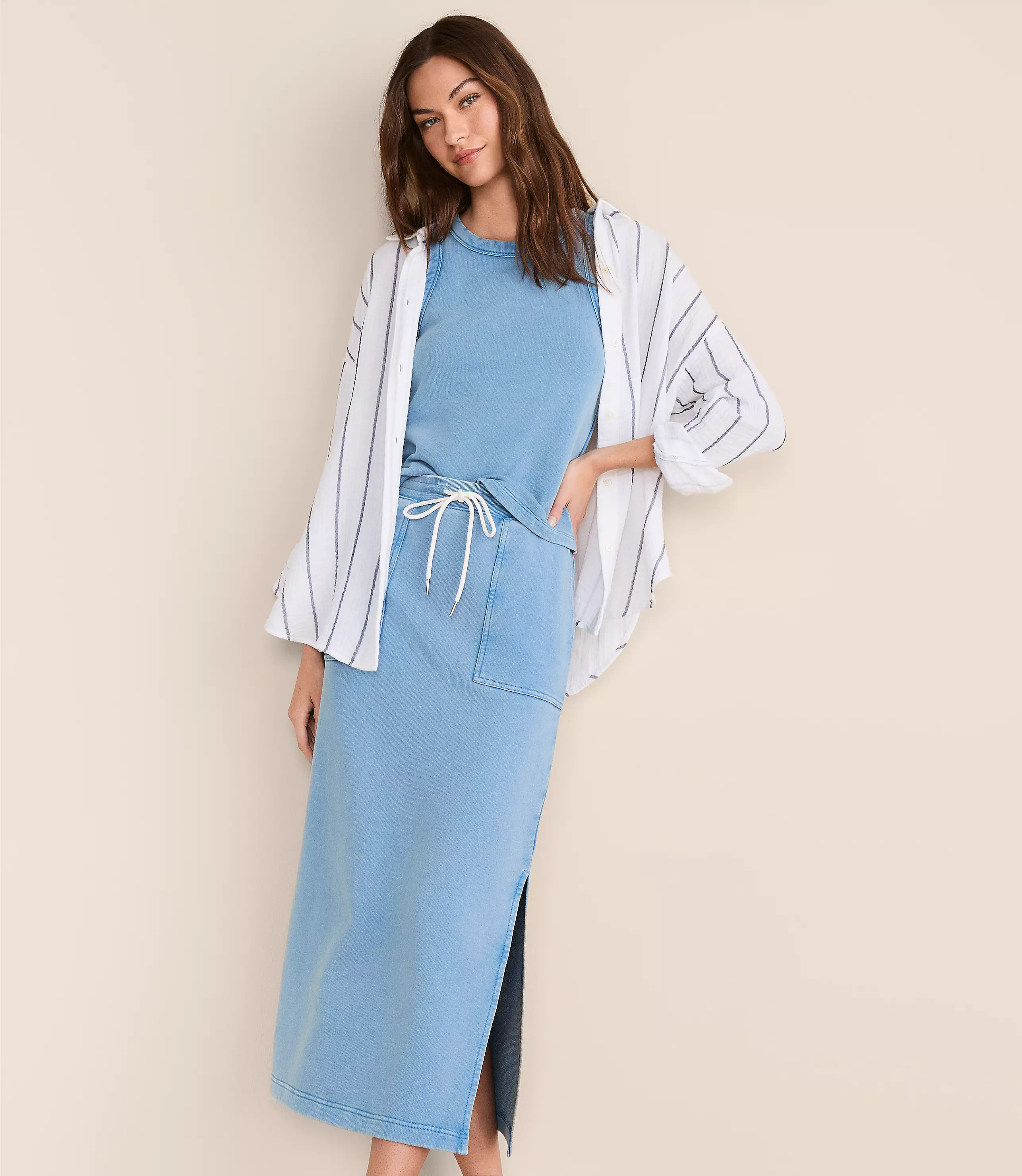Petite Denim Washed Terrysoft Maxi Pocket Skirt