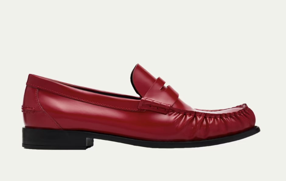 Prada 20mm Leather Moc-Toe Penny Loafers