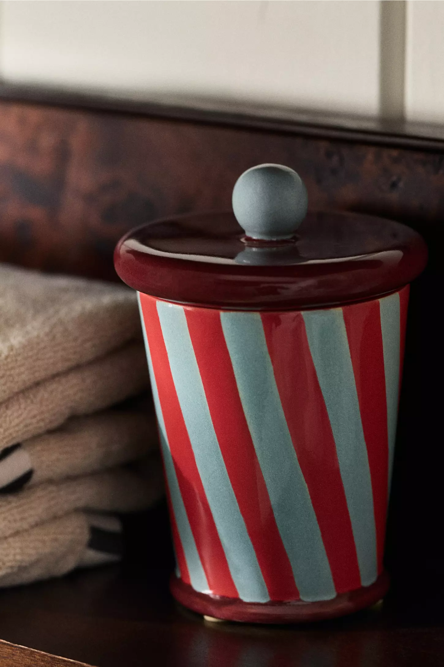 Ceramic Striped Lidded Bath Canister