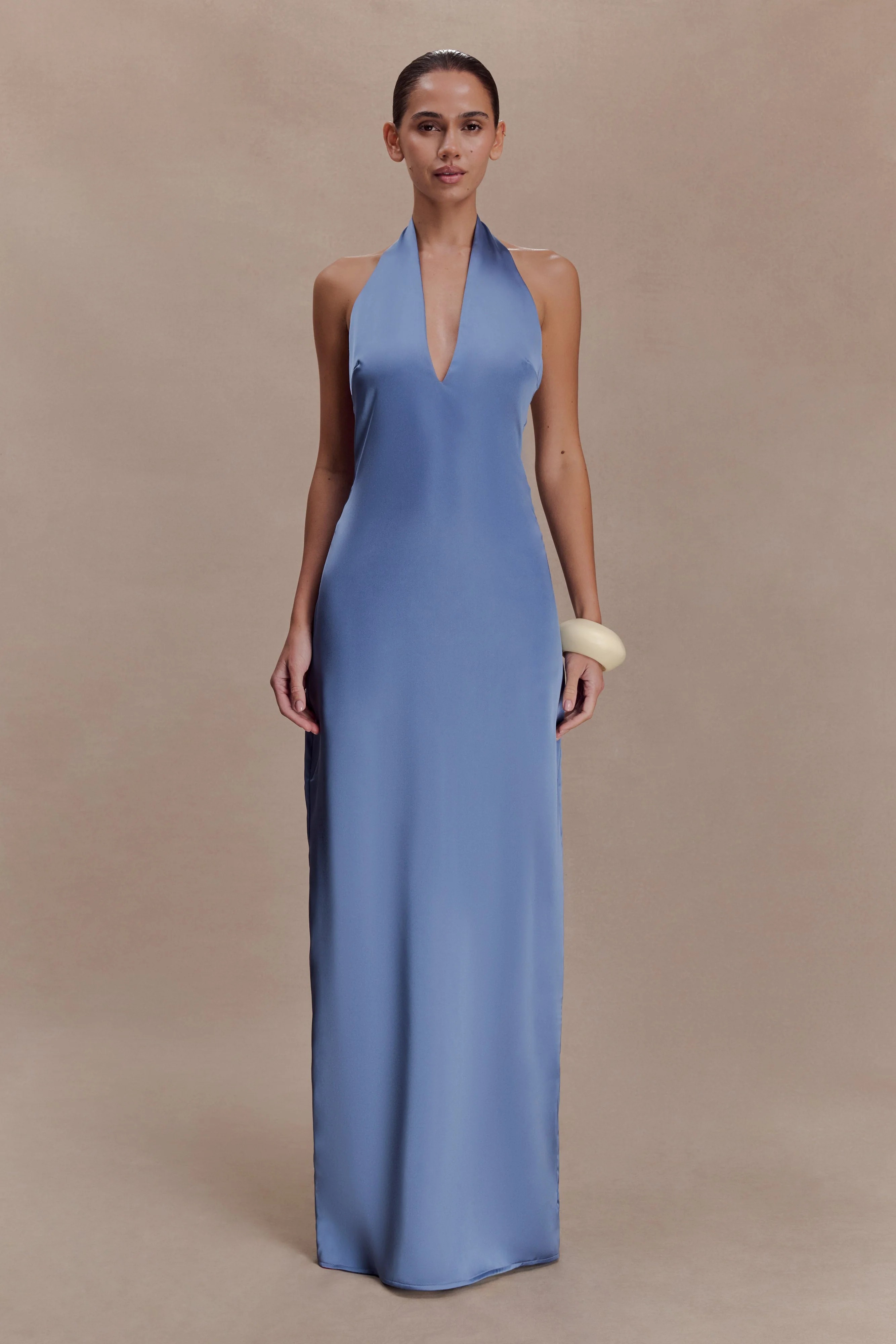 Jade Satin Halter Maxi Dress