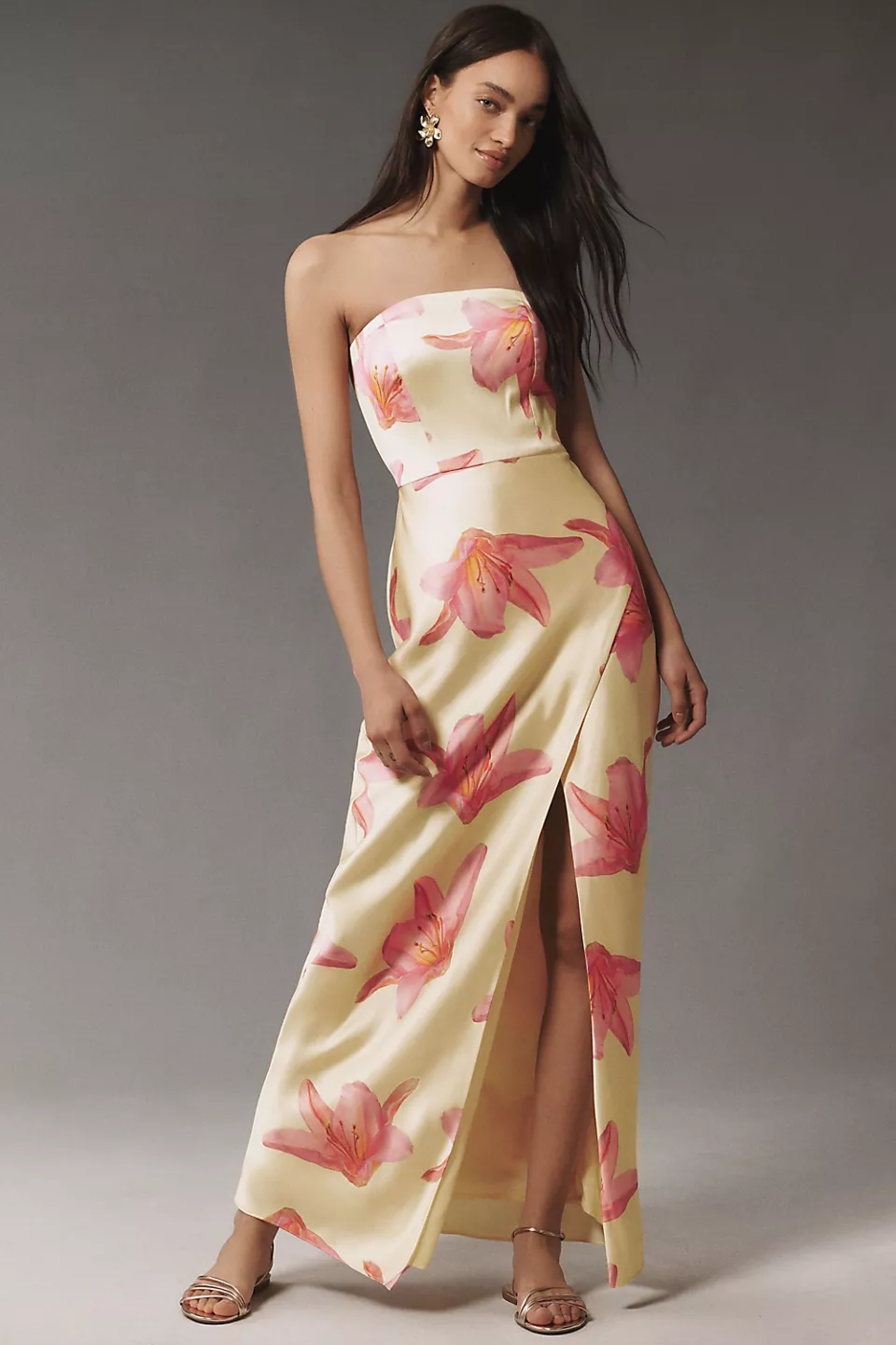 chinese dress ladies Serenity Majestic Black Strapless Silk Satin Maxi Dress