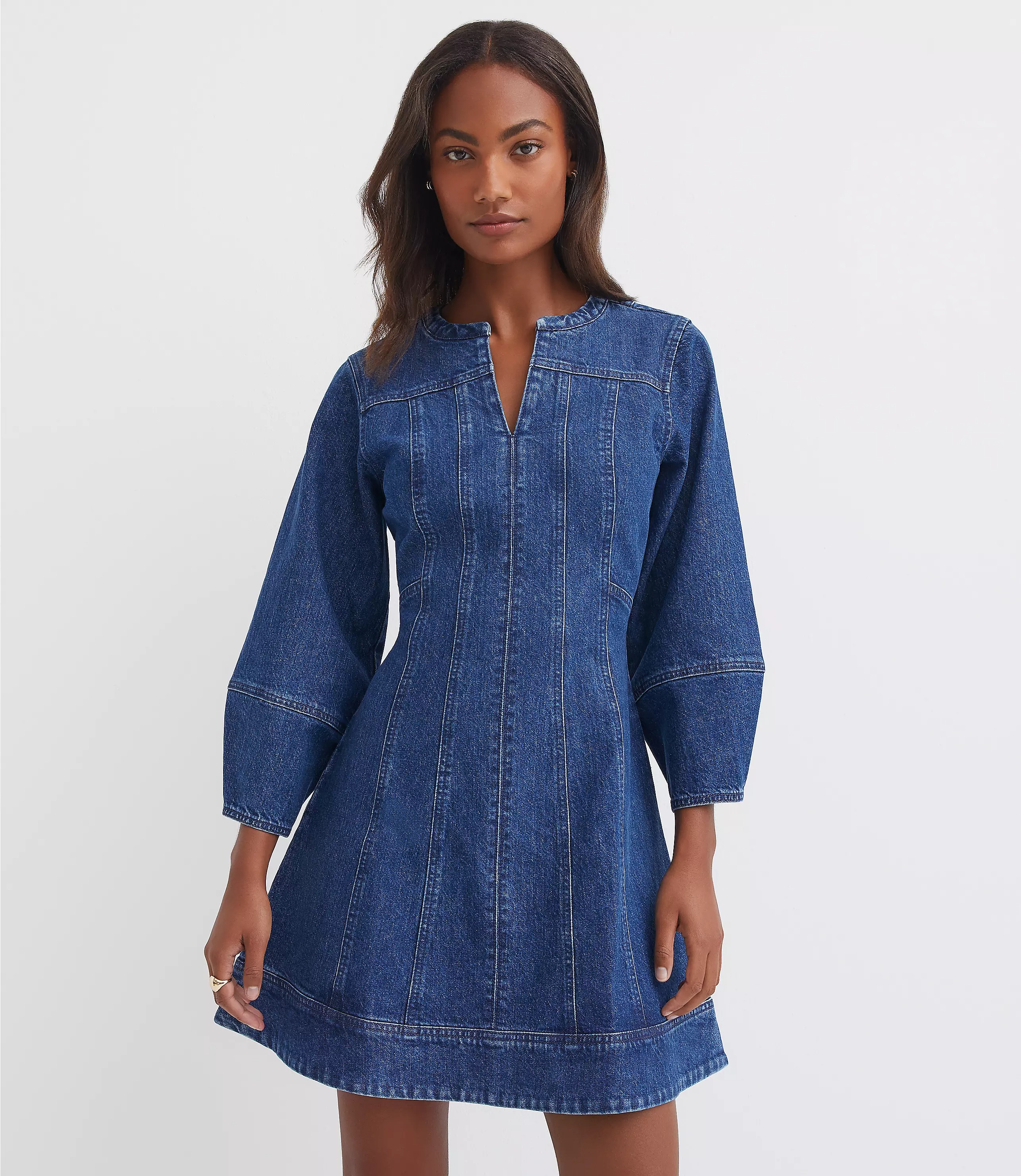 LOFT | Petite Denim Barrel Sleeve Mini Dress