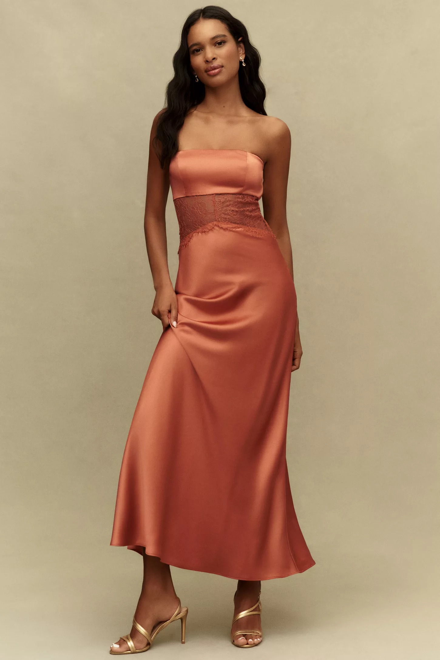 mirabella pink satin sorbet maxi dress Natalia Pink Sorbet Strapless Maxi Dress - L Size - Women's Dresses