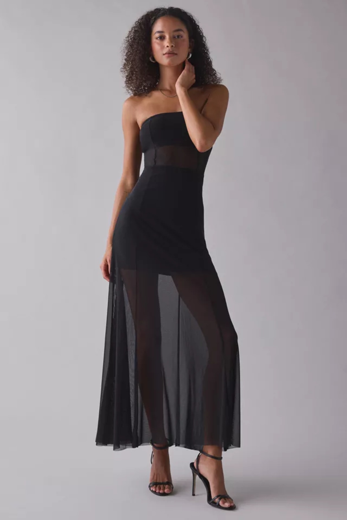 HUTCH | Strapless Mesh Drop Waist Maxi Dress