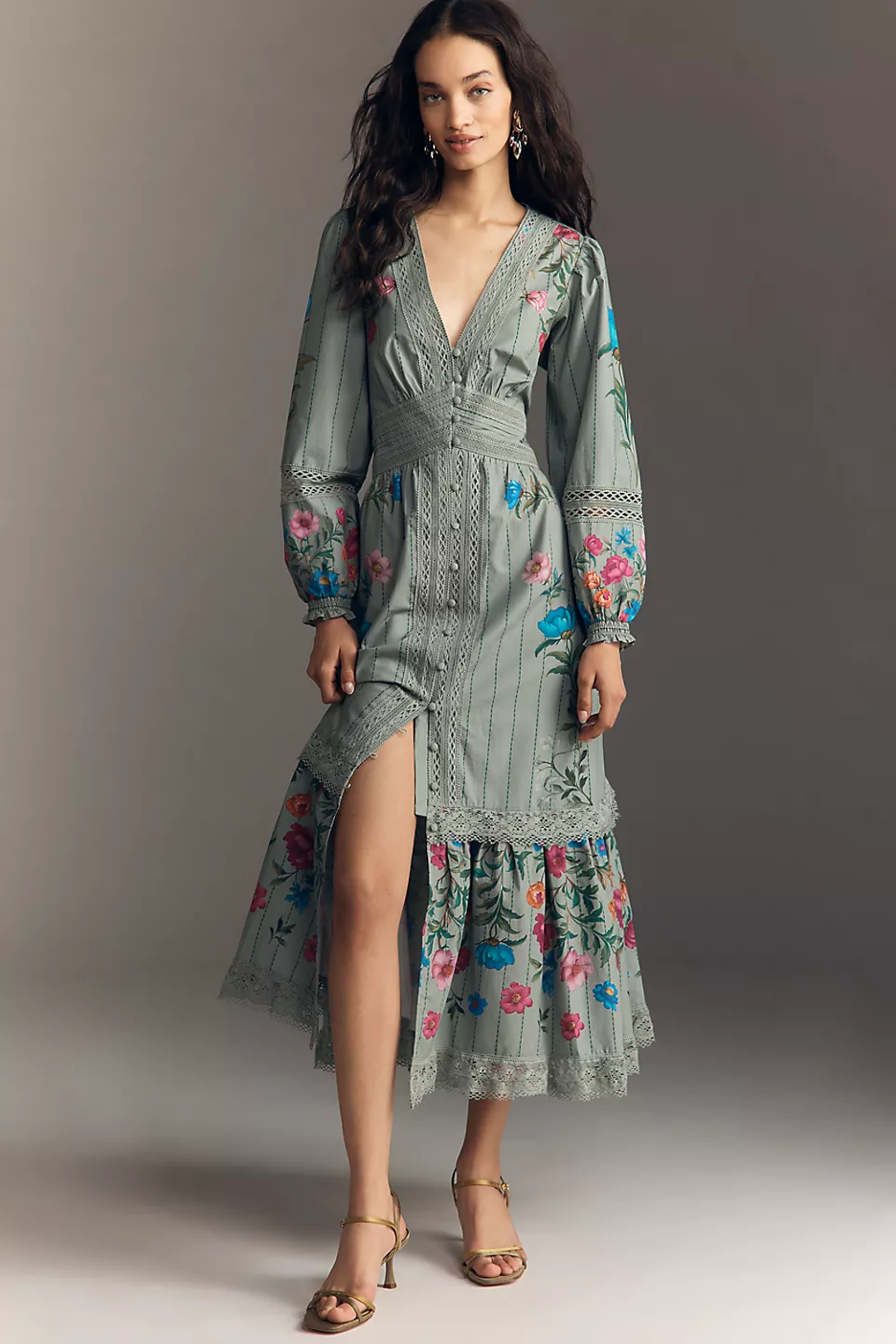 FARM Rio | Black Chenille Flowers Midi Dress