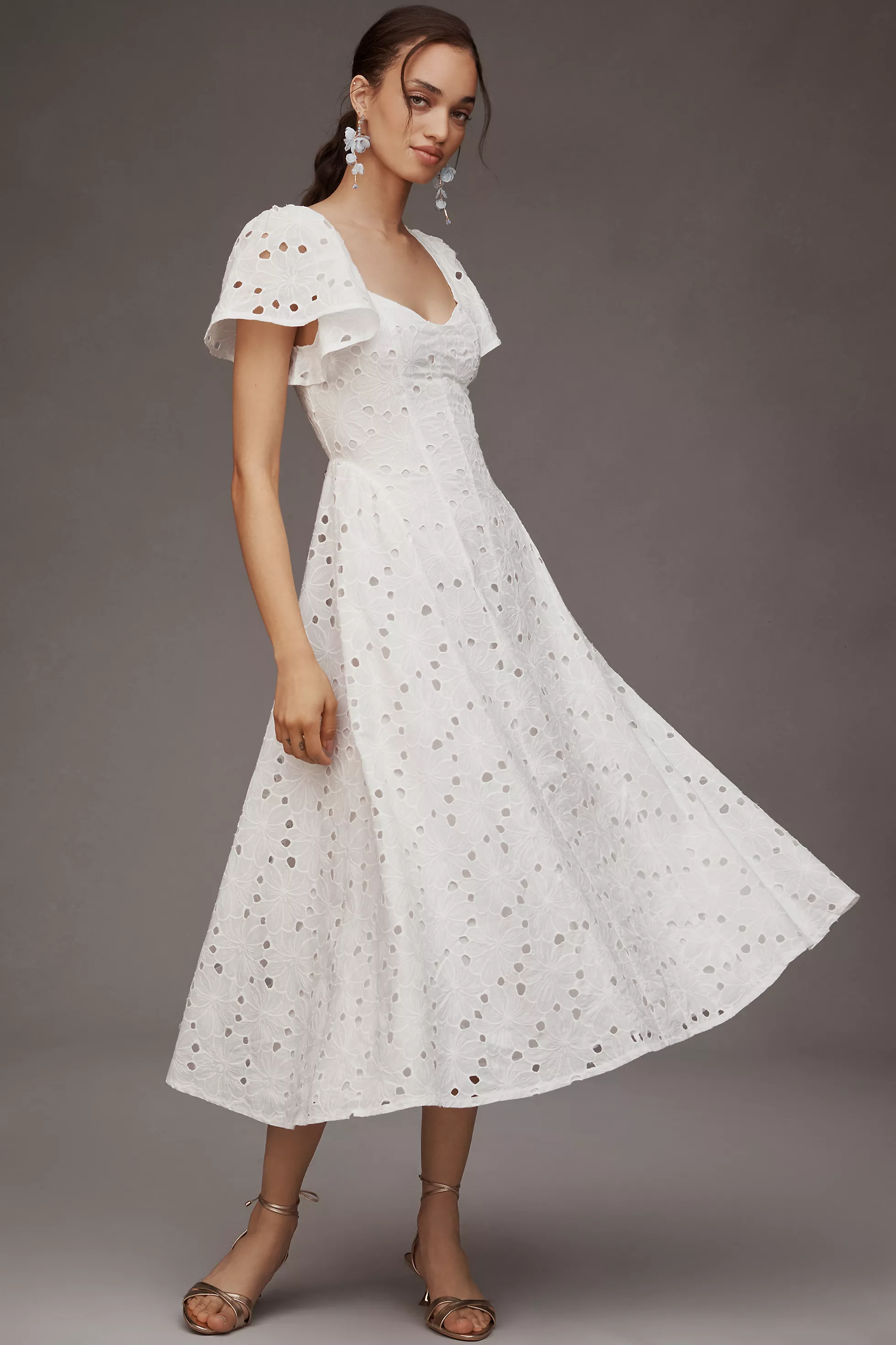 BHLDN | Appliqu Square-Neck Fit & Flare Midi Dress