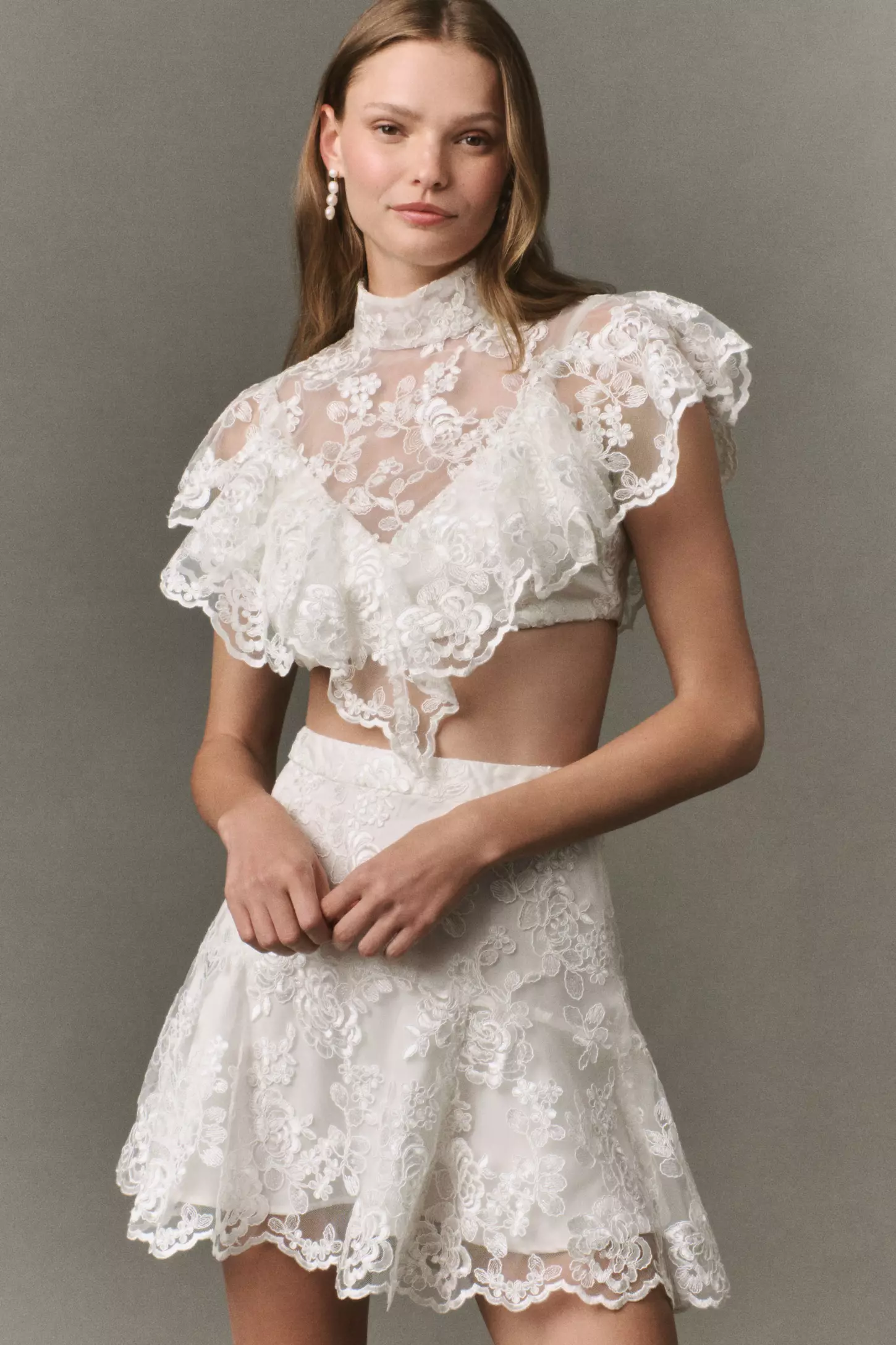 bhldn lace halter ruffle peekaboo maxi dress Bhldn Lace Halter Ruffle Peekaboo Maxi Dress Look Alike