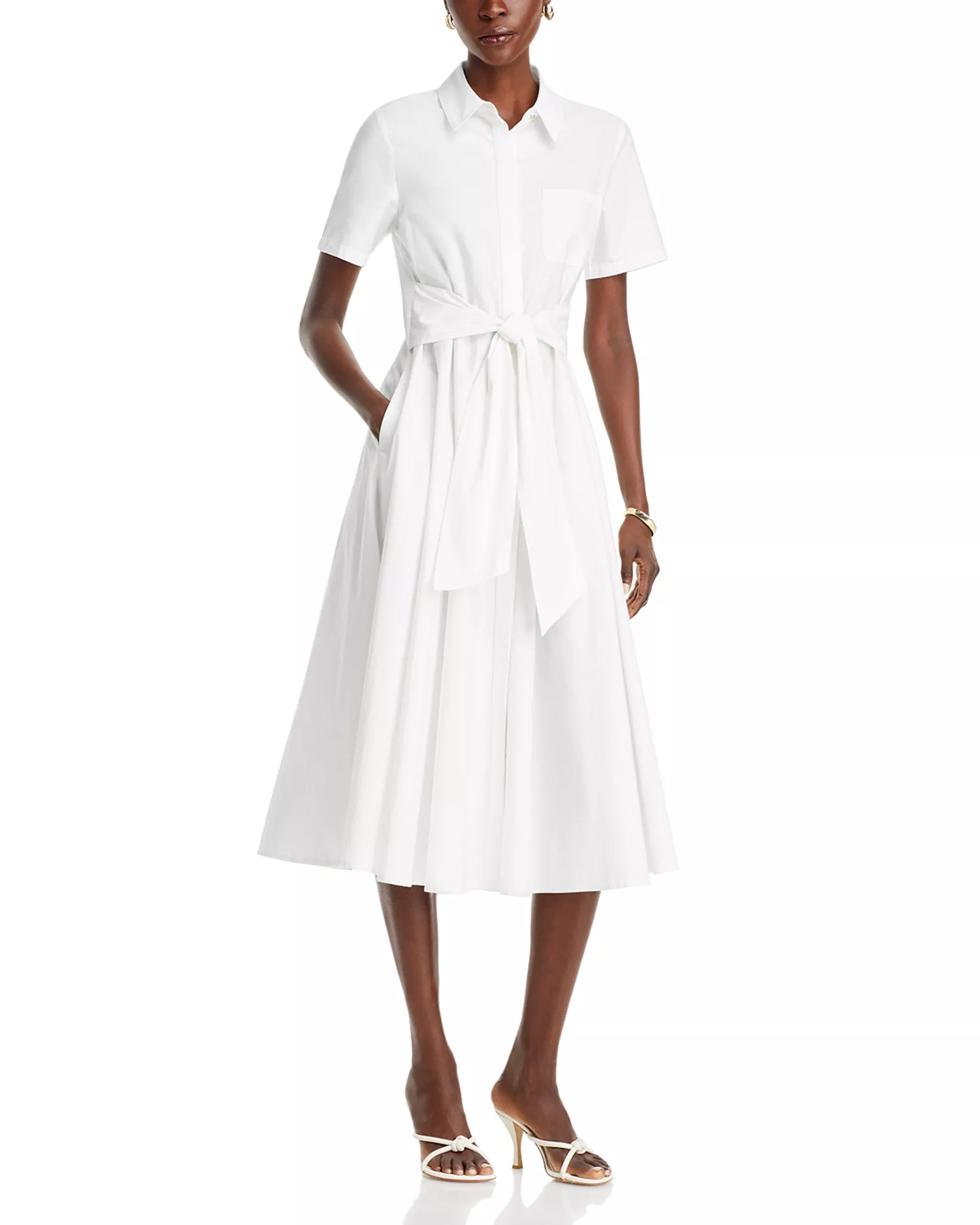 knee length dresses for ladies Shop White Cutwork Midi Shirt Dress from ShopKapaas main image 0