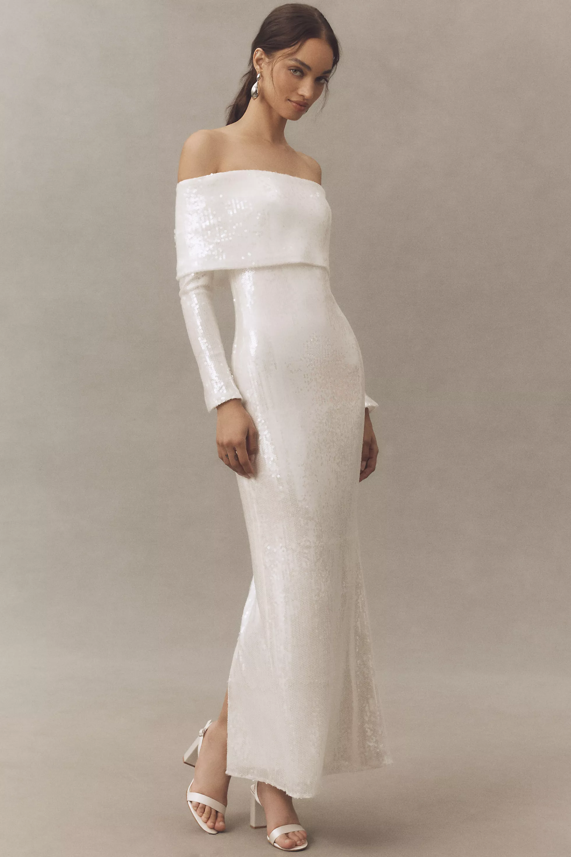 chinese dress ladies Cezanne Sequin Cowl Neck Maxi Dress White– Selfie Leslie