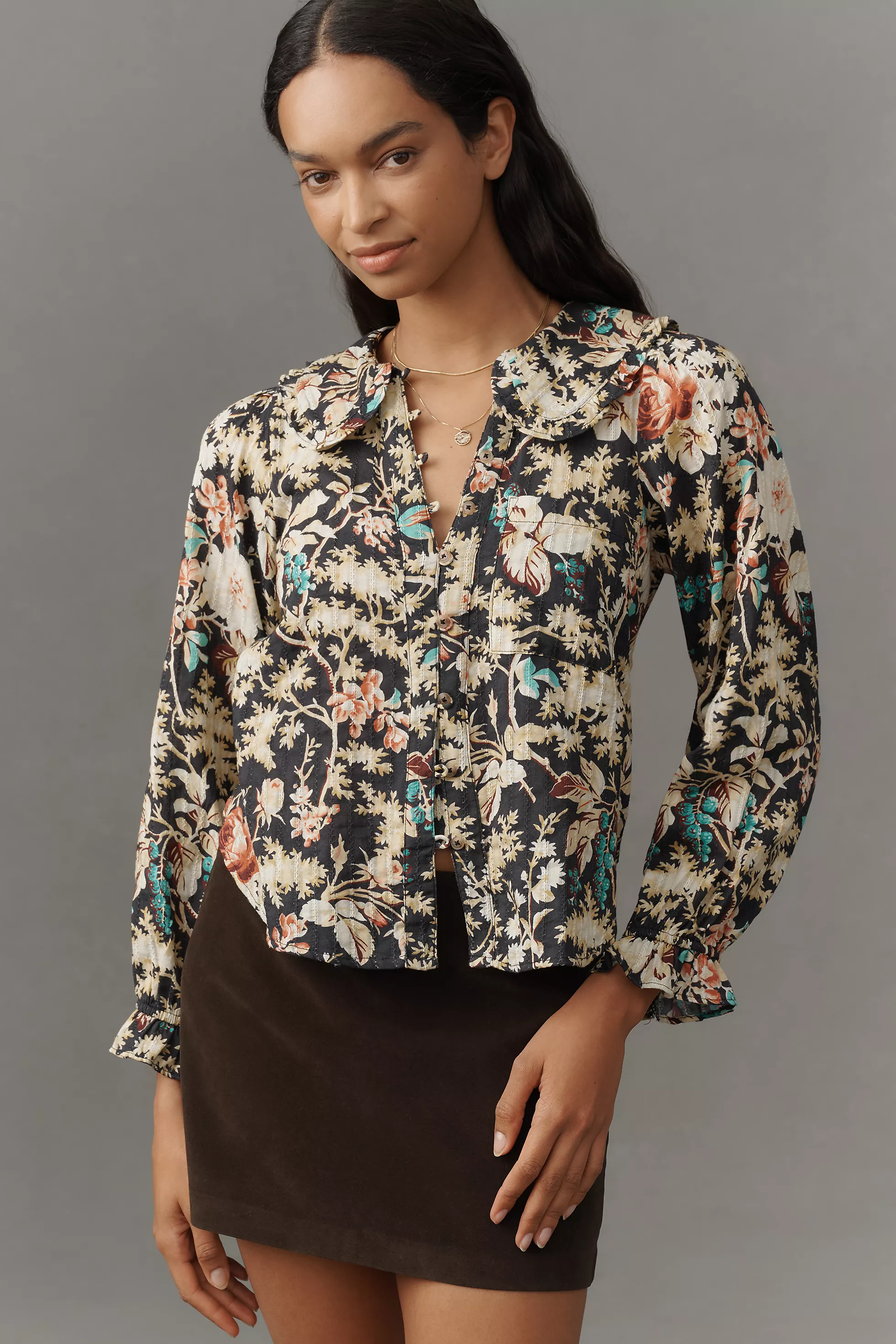Pilcro Velvet Collared Button-Up Blouse (Anthropologie)