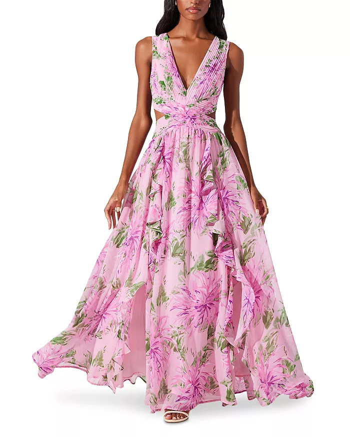 strapless open back dress Bayley Floral Pleated Maxi Dress main image 0