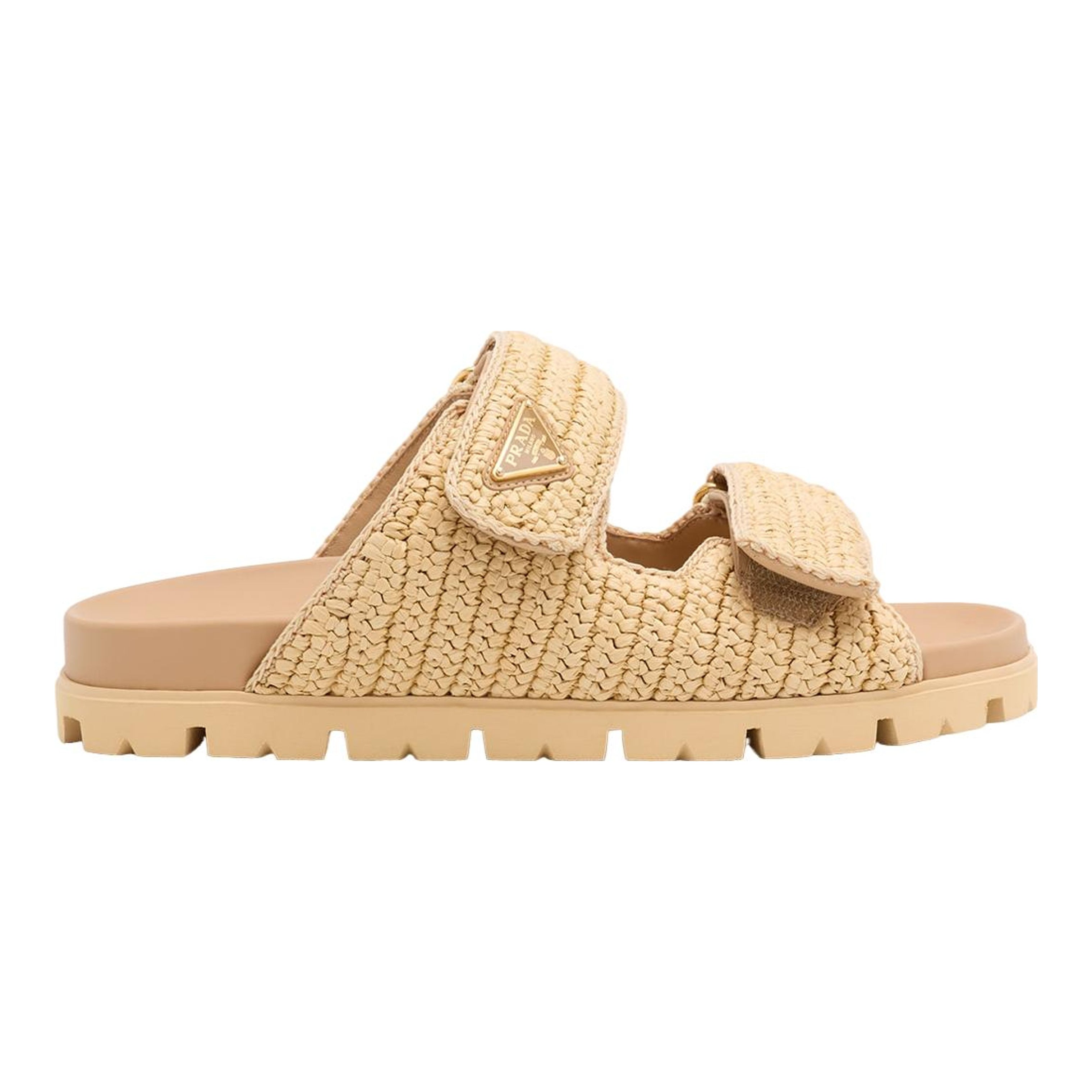 Prada 2X3142 Mens Woven Raffia Cross Strap Slide Sandals Beige Tan UK 7 (FIT LG) Prada Raffia Single-Band Platform Slides - Bergdorf Goodman main image 4