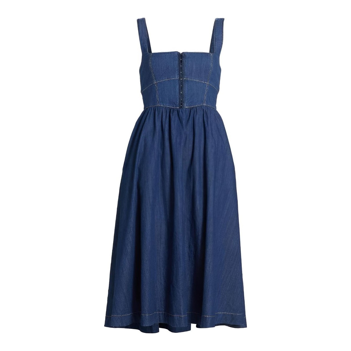 white christmas dresses Emilio Pleated Bust A-Line Midi Dress Denim Blue– Selfie Leslie main image 1