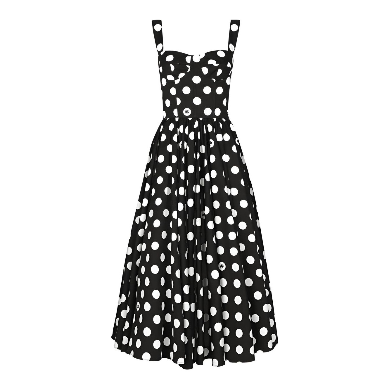 black polka dot corset dress Strapless Ruffled Polka-Dot Long Prom Dress with Slit Black/White / 2 main image 0