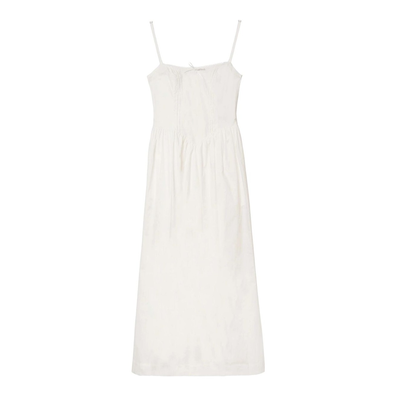 knee length dresses for ladies Persephone Shirring Linen Maxi Dress Pink Stripe Curve