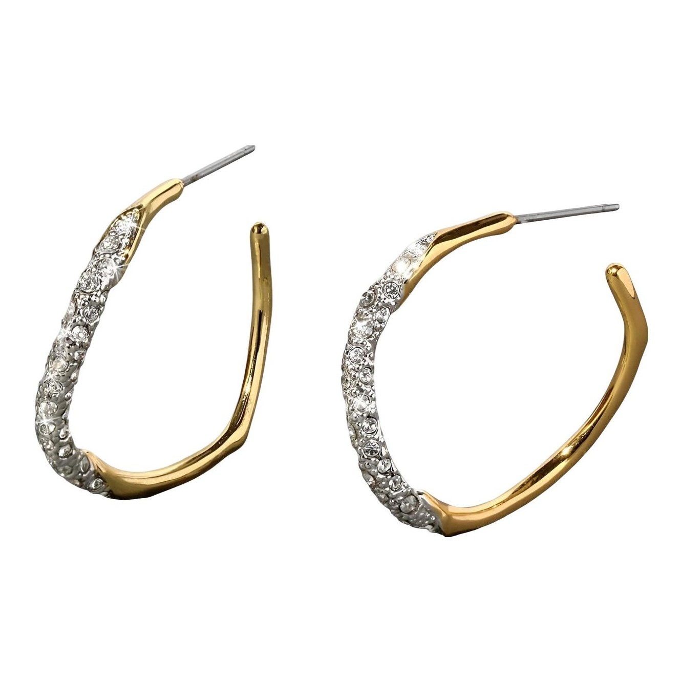 ALEXIS BITTAR | 14ct Gold-Plated Two Tone Pavé Hoop Earring