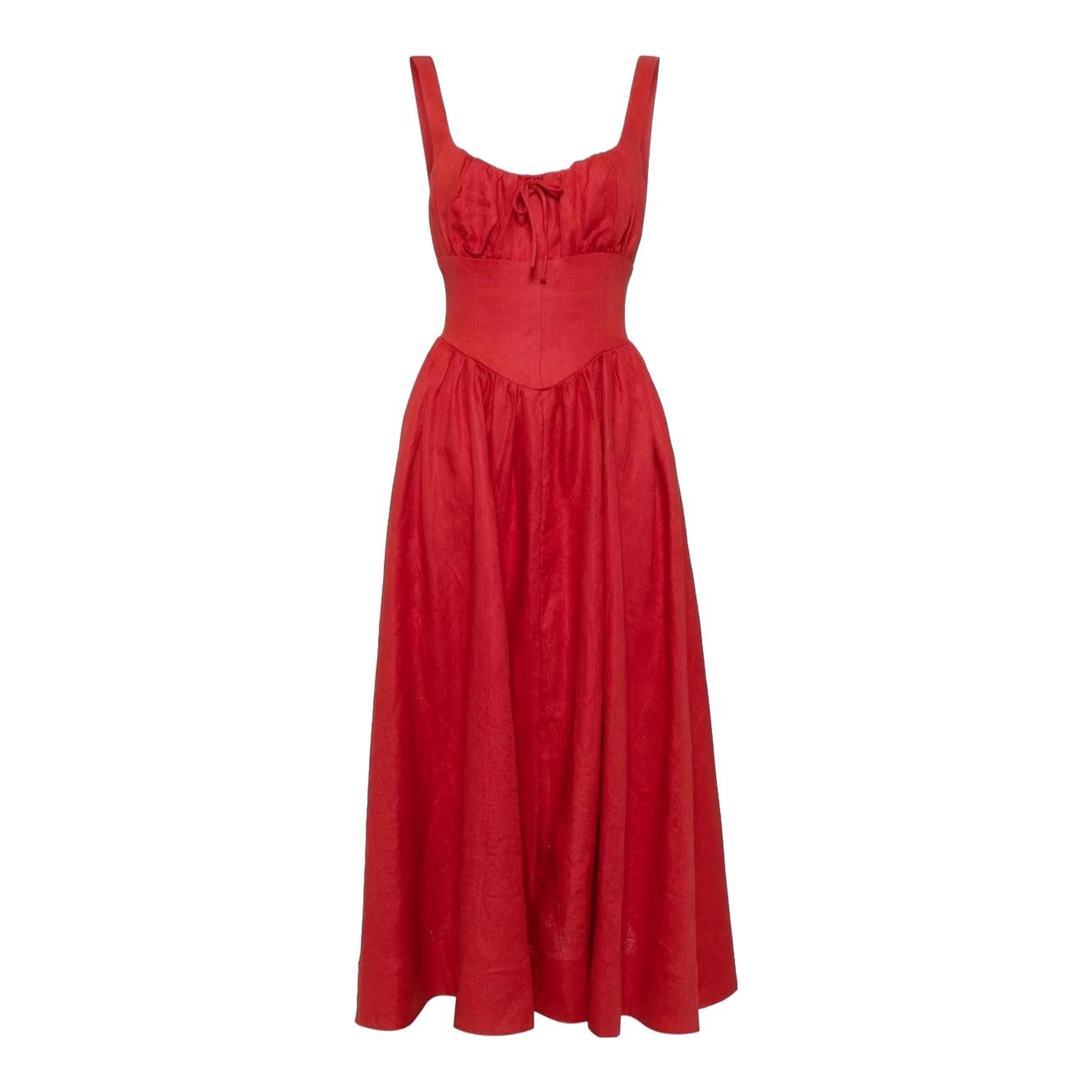 knee length dresses for ladies Reformation Balia Linen Sleeveless Basque Waist Midi main image 1