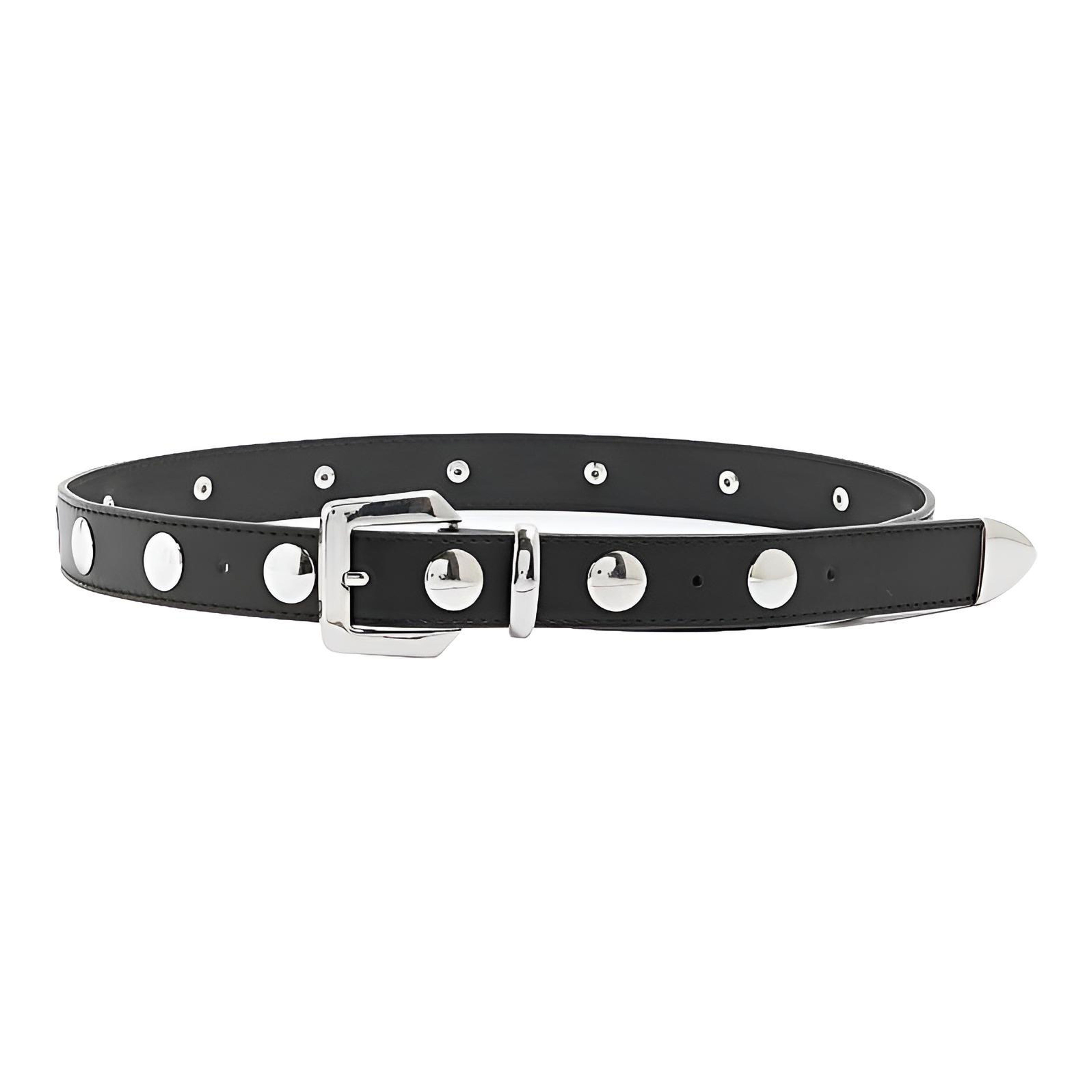 Alexander McQueen NEW Black Calf Leather Eyelet Studded Belt w Silver Hardware Alexander Mcqueen Twin Skull studded calfskin thin belt  main image 3
