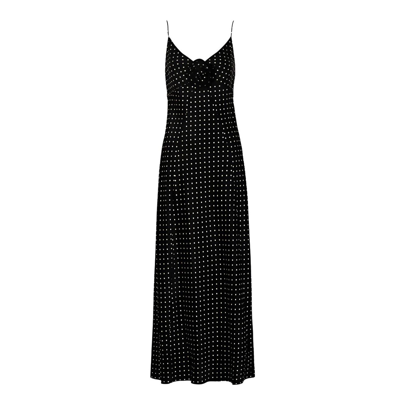 den rosaria polka dot ruched bust maxi dress DEN Silk-Blend Rosaria Maxi Dress