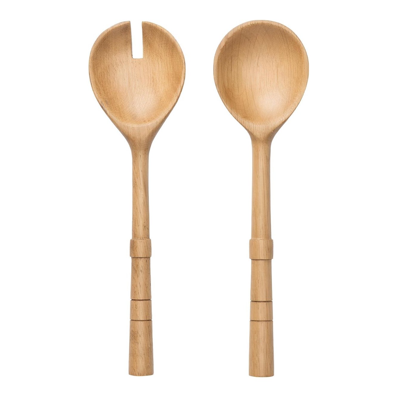 Notched Oak Wood Salad Servers