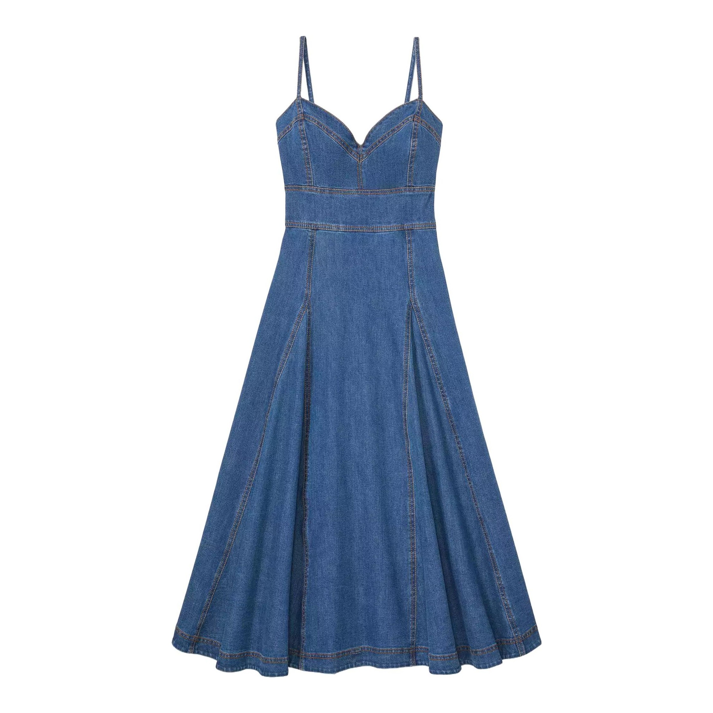 trf denim midi dress ZARA NEW SS25 WOMAN TRF DENIM MIDI DRESS BLUE 6929/93_XS,M,XL
