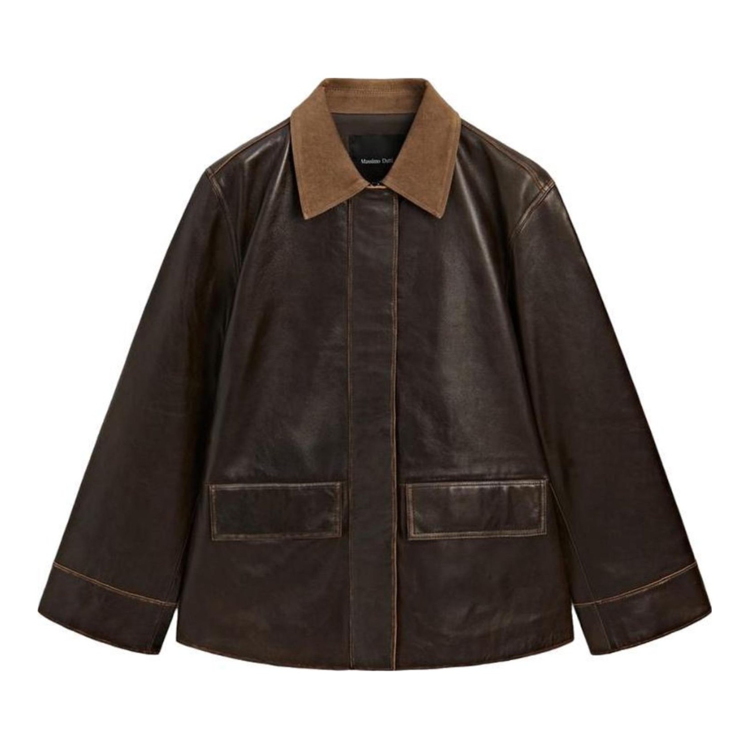 Massimo Dutti | Nappa Leather Jacket with Corduroy Collar