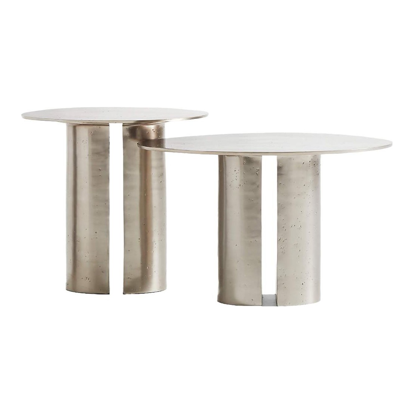 Crate & Barrel x Athena Calderone Argent Metal Round Nesting Accent Tables, Set Of 2