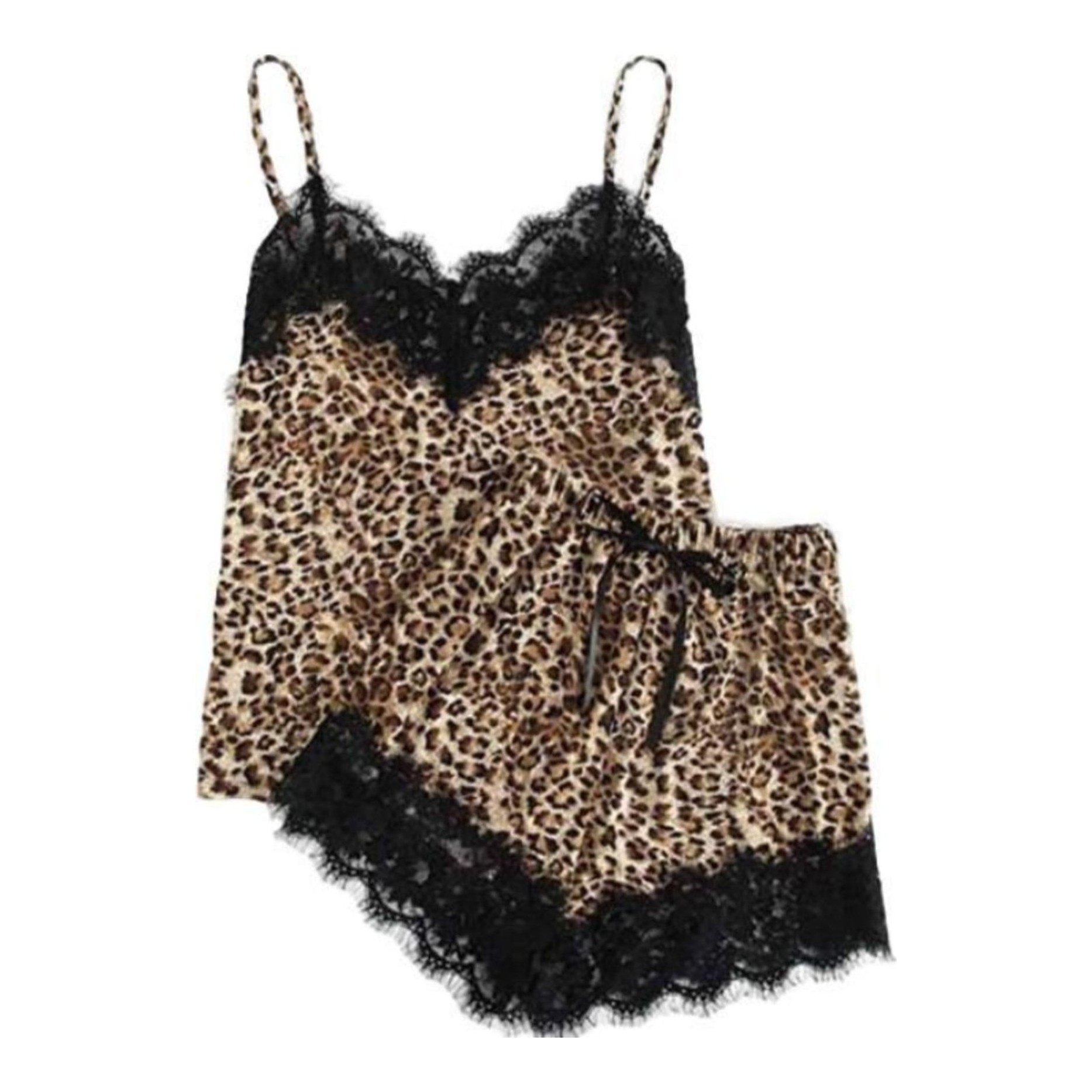 Sexy Sling Lace Leopard Cami And Shorts